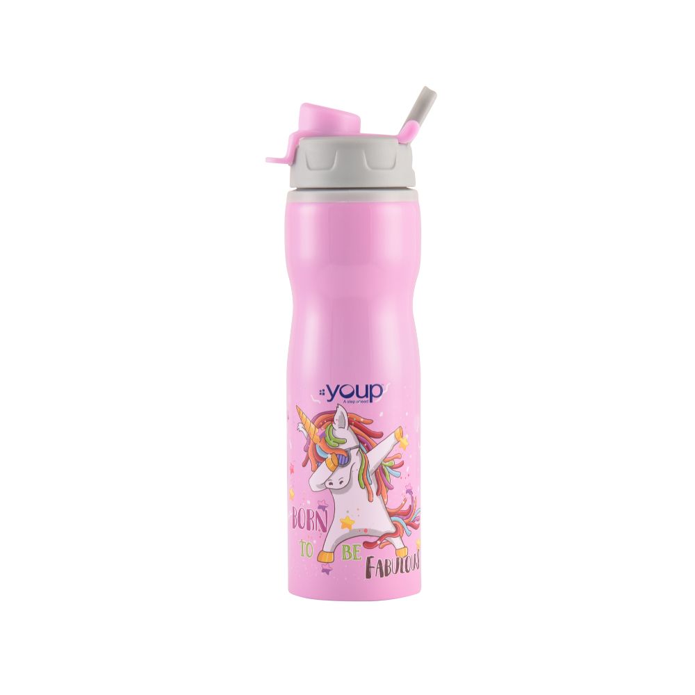 Youp Stainless Steel Pink Color Unicorn Kids Water Bottle Bingo - 750 Ml