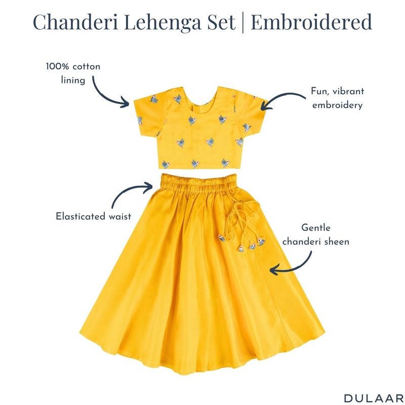 Chanderi Lehenga Set | Embroidered (Tota Udd (Citrine))