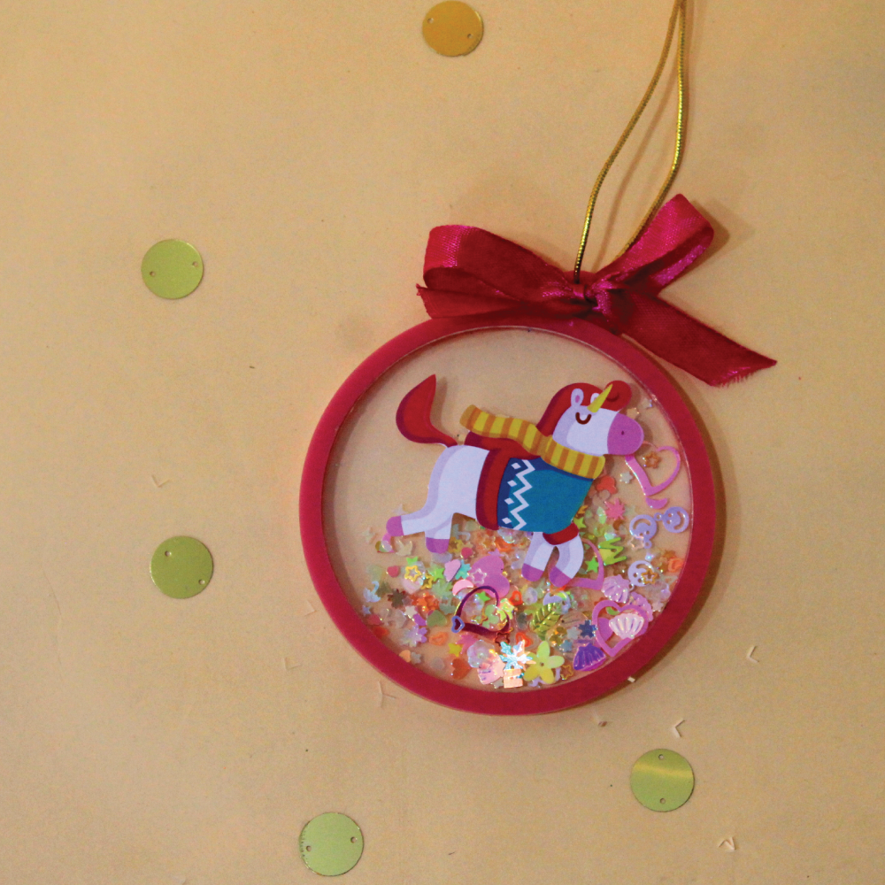 Glitter Shake Ornament-Pink-Unicorn