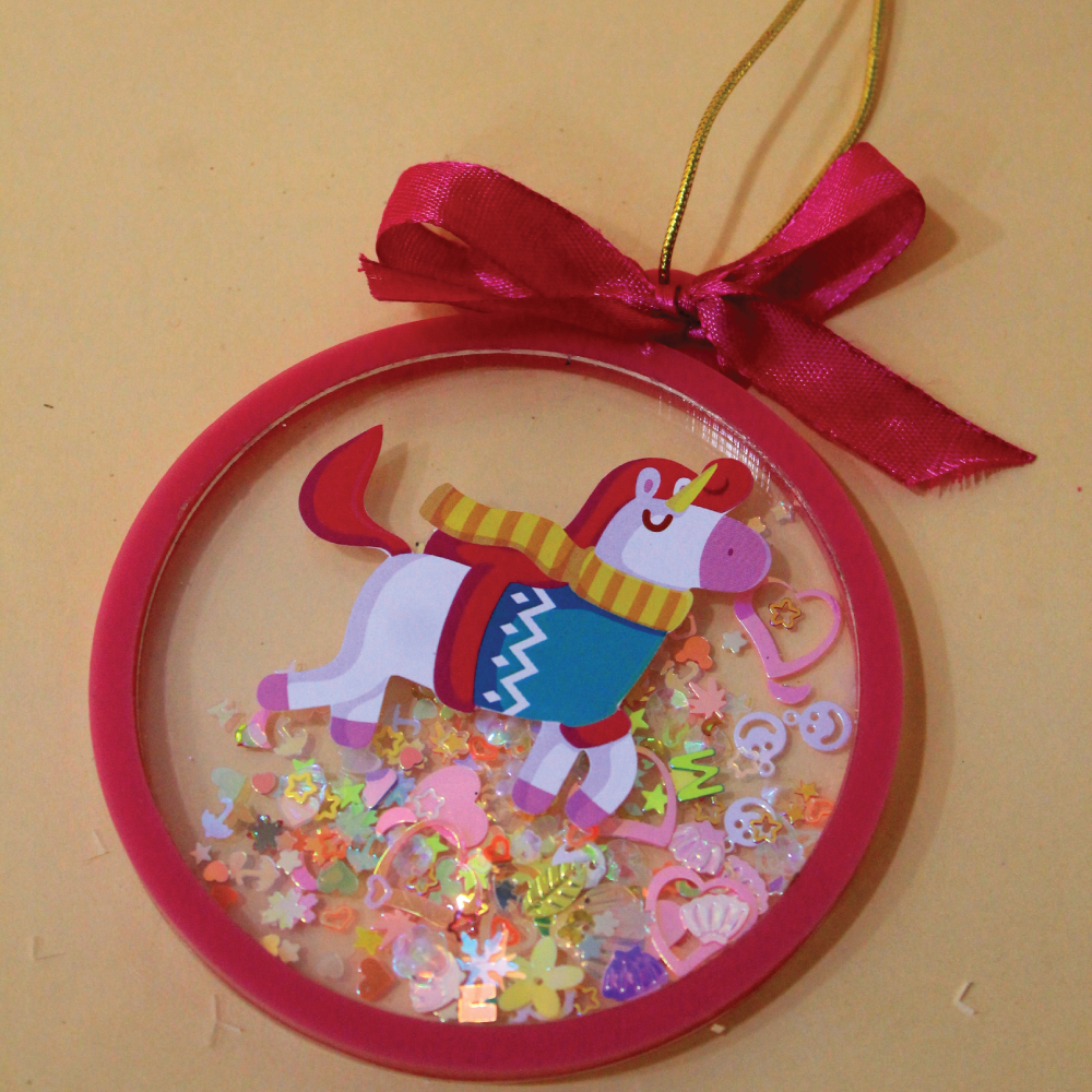 Glitter Shake Ornament-Pink-Unicorn