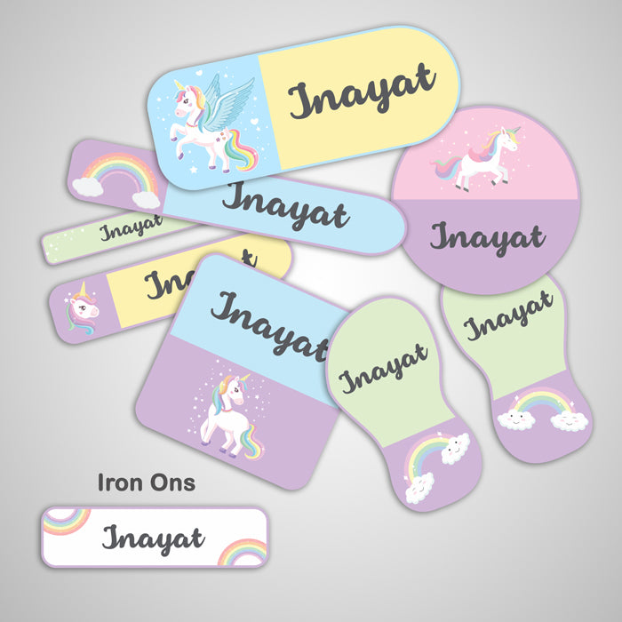 Unicorn Name Labels - Complete / Split /  Iron Ons Packs