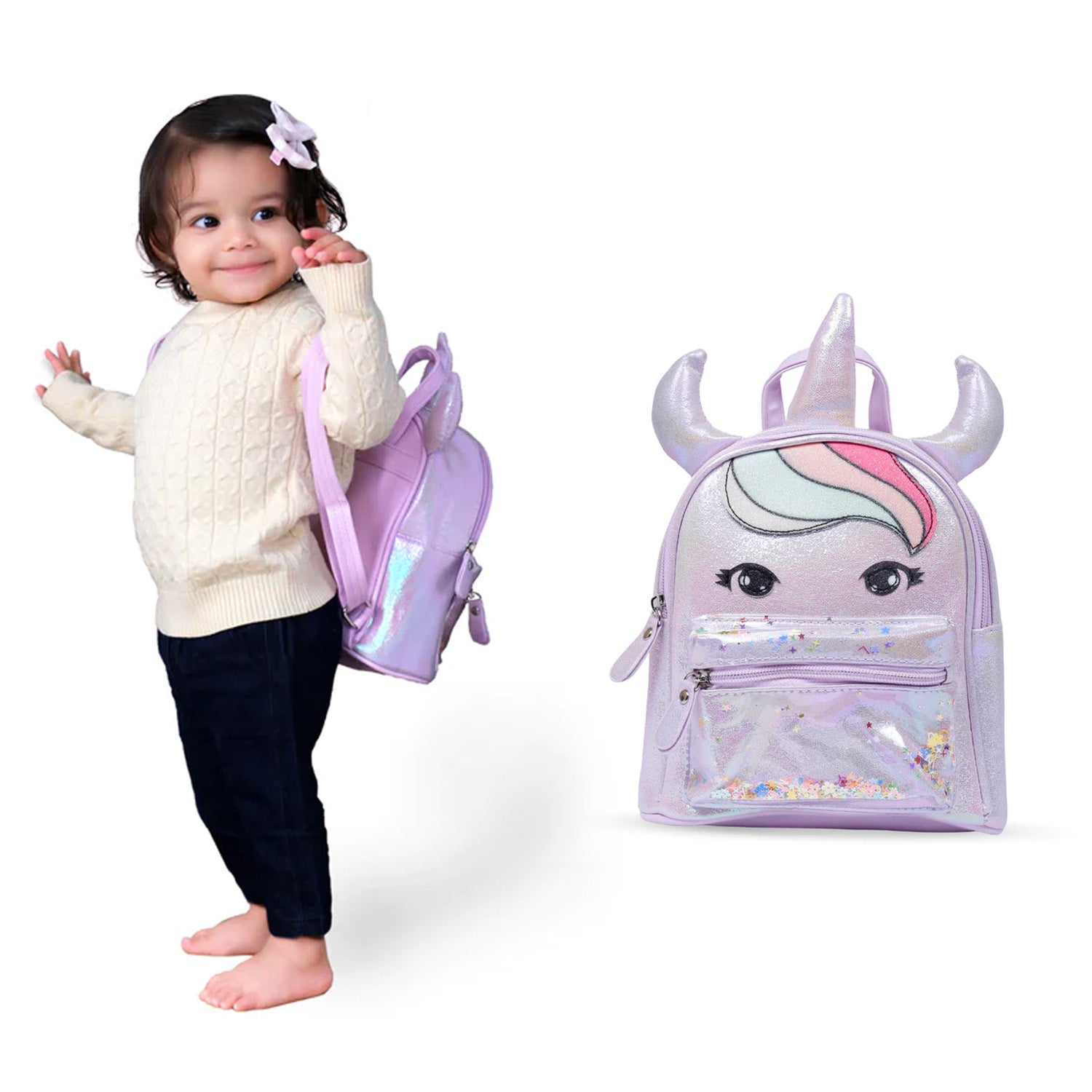 Unicorn Sequined Dual Tone Backpack Trendy Bag - Purple - Baby Moo