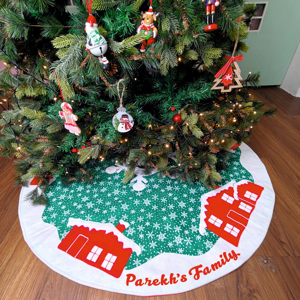 Personalised 48'' Tree Skirt – Snow Village Houses