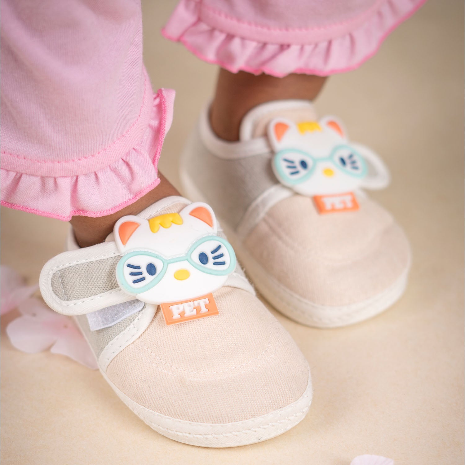 Baby Moo Kitty Love Soft Sole Anti-Slip Booties - Beige - Baby Moo