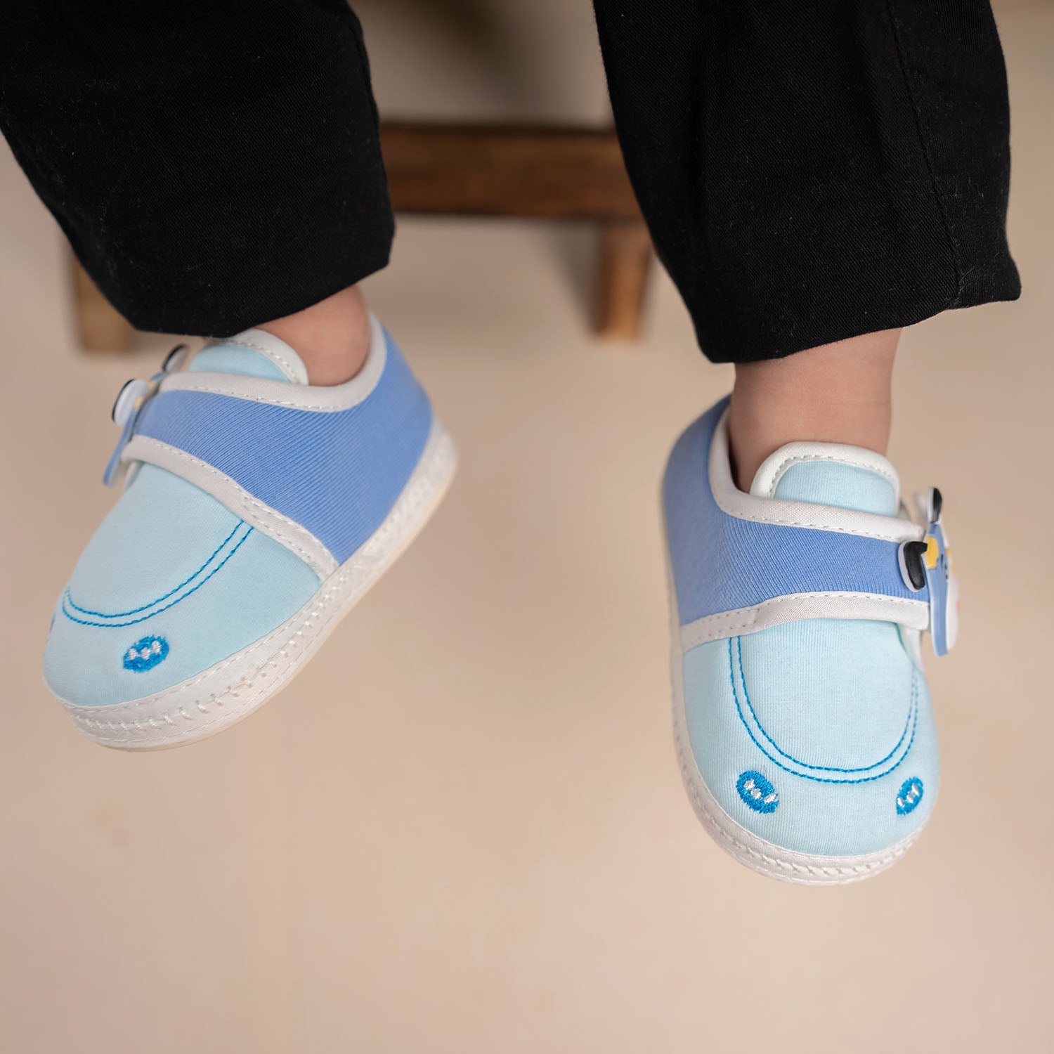 Baby Moo Puppy Face Soft Sole Anti-Slip Booties - Blue - Baby Moo