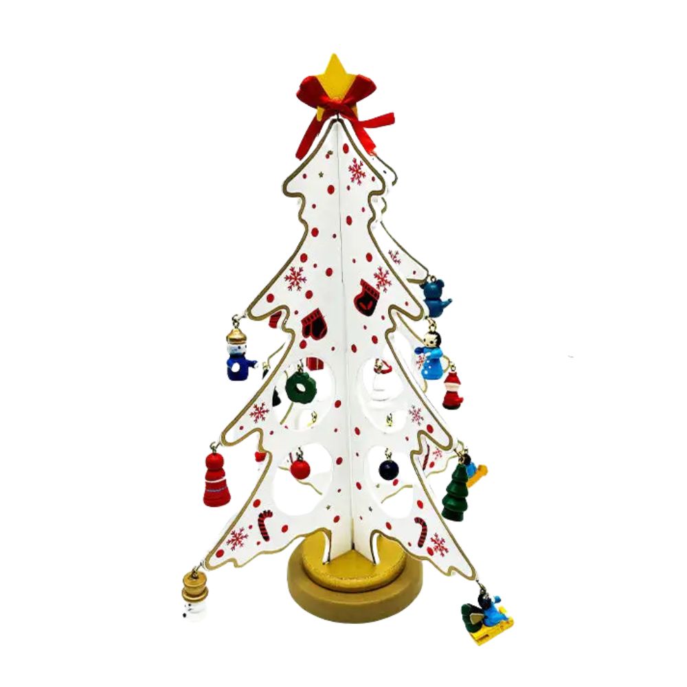 Wooden DIY 3D Winter Wonderland Tabletop Tree With 20 Ornaments (White)