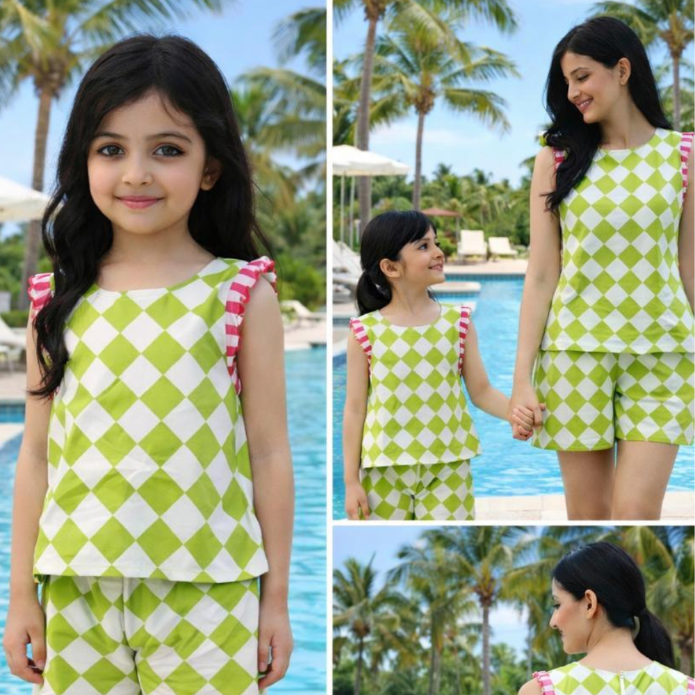 Cotton printed sleeveless checks Co-ord