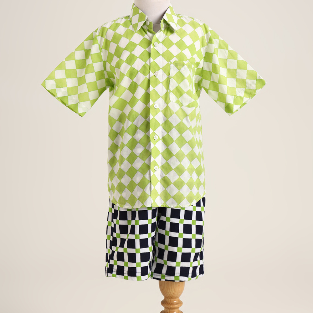 Cotton Printed Checked Shirt with Shorts