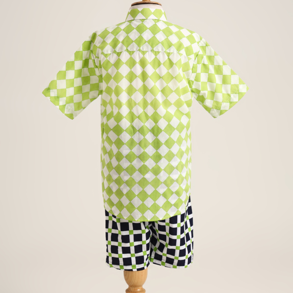 Cotton Printed Checked Shirt with Shorts