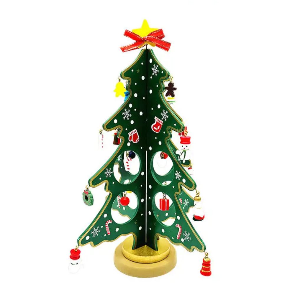 Wooden DIY 3D Winter Wonderland Tabletop Tree With 20 Ornaments (Green)