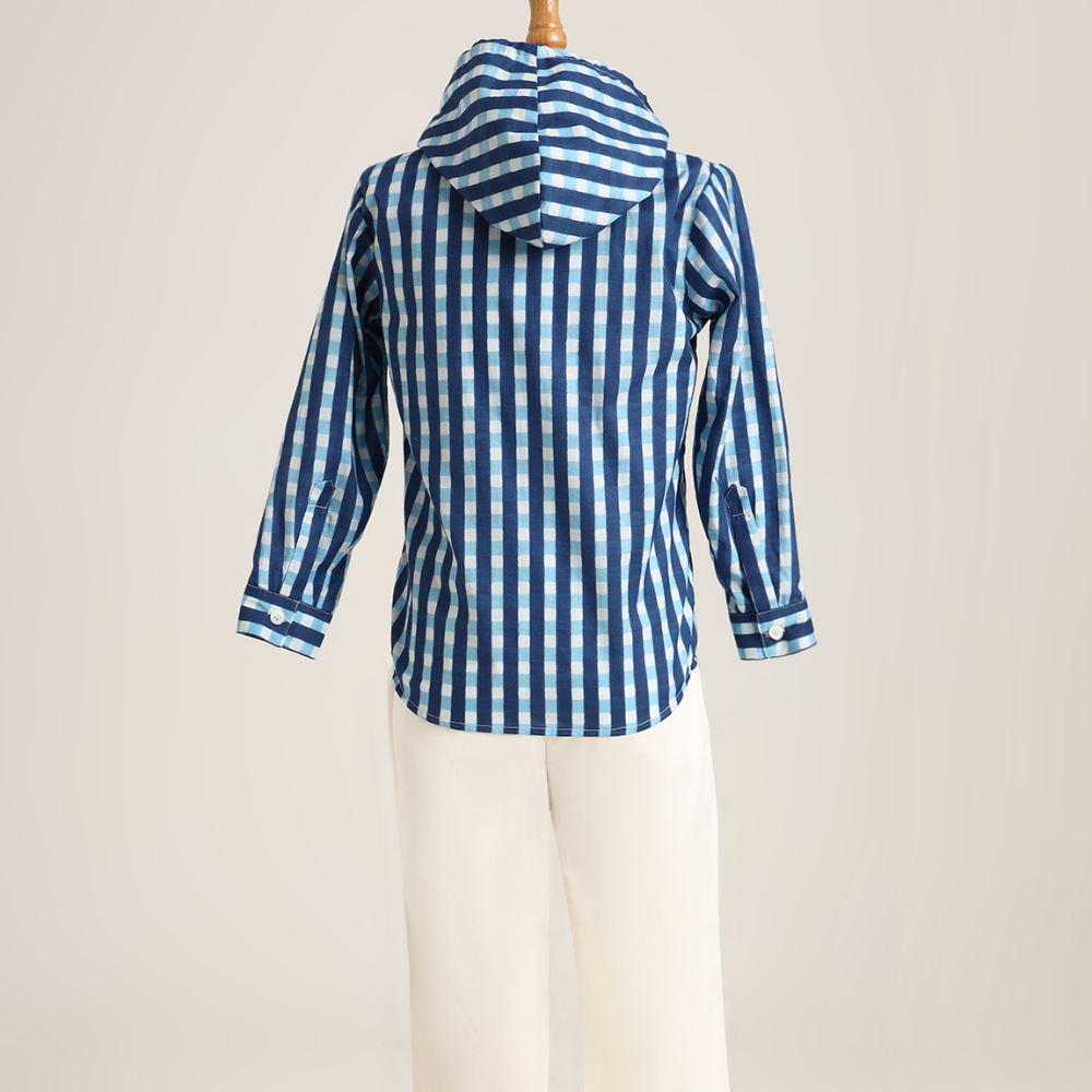 Cotton checks shirt with Hoodie. Shorts not included