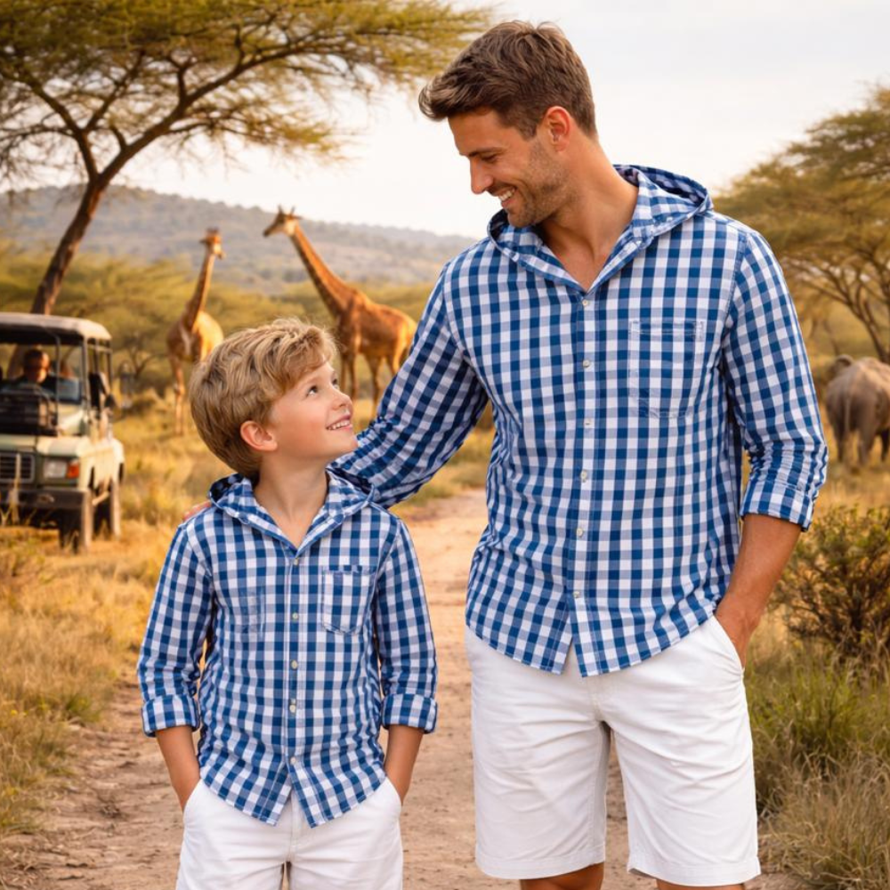 Cotton checks shirt with Hoodie. Shorts not included