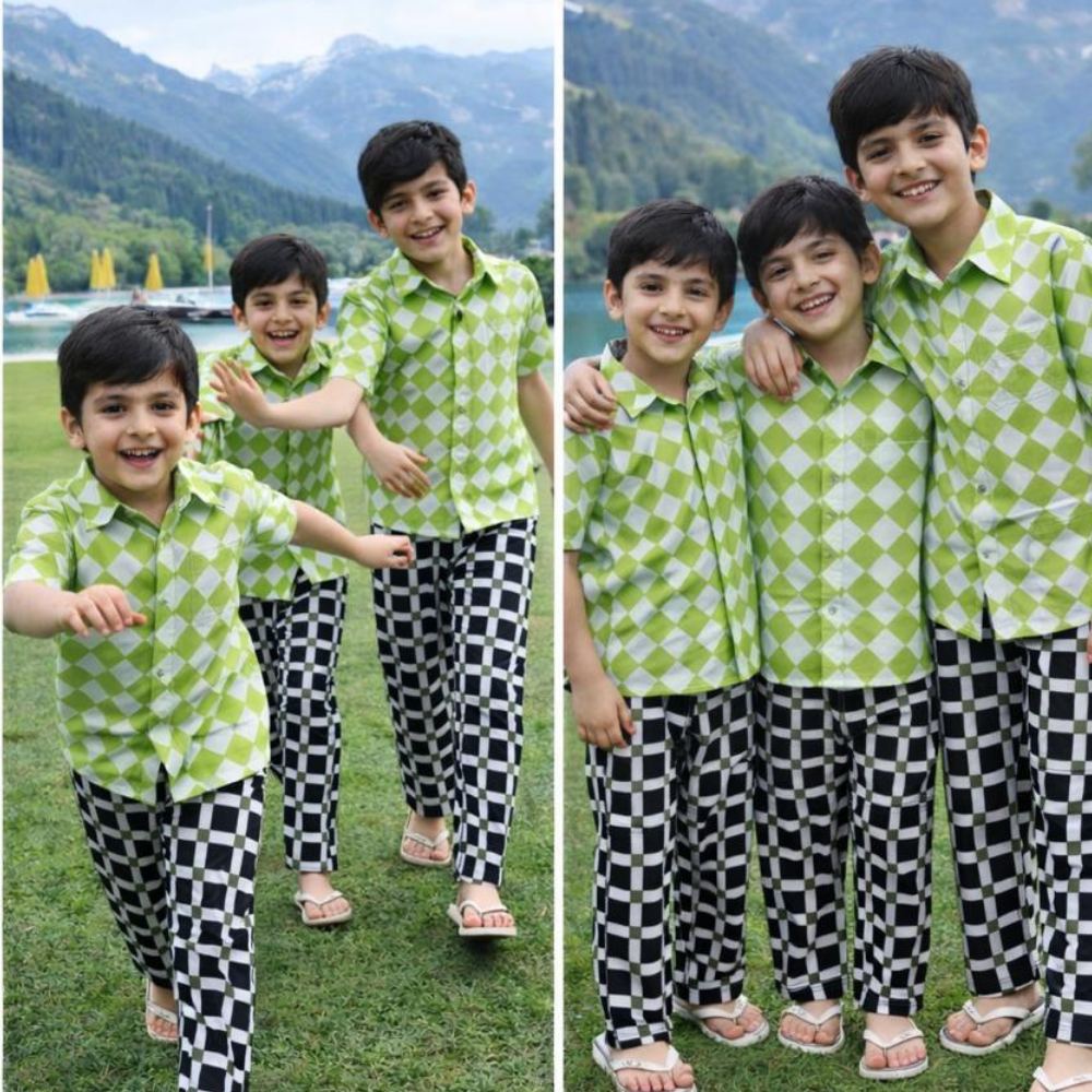Cotton Printed Checked Shirt with Pants