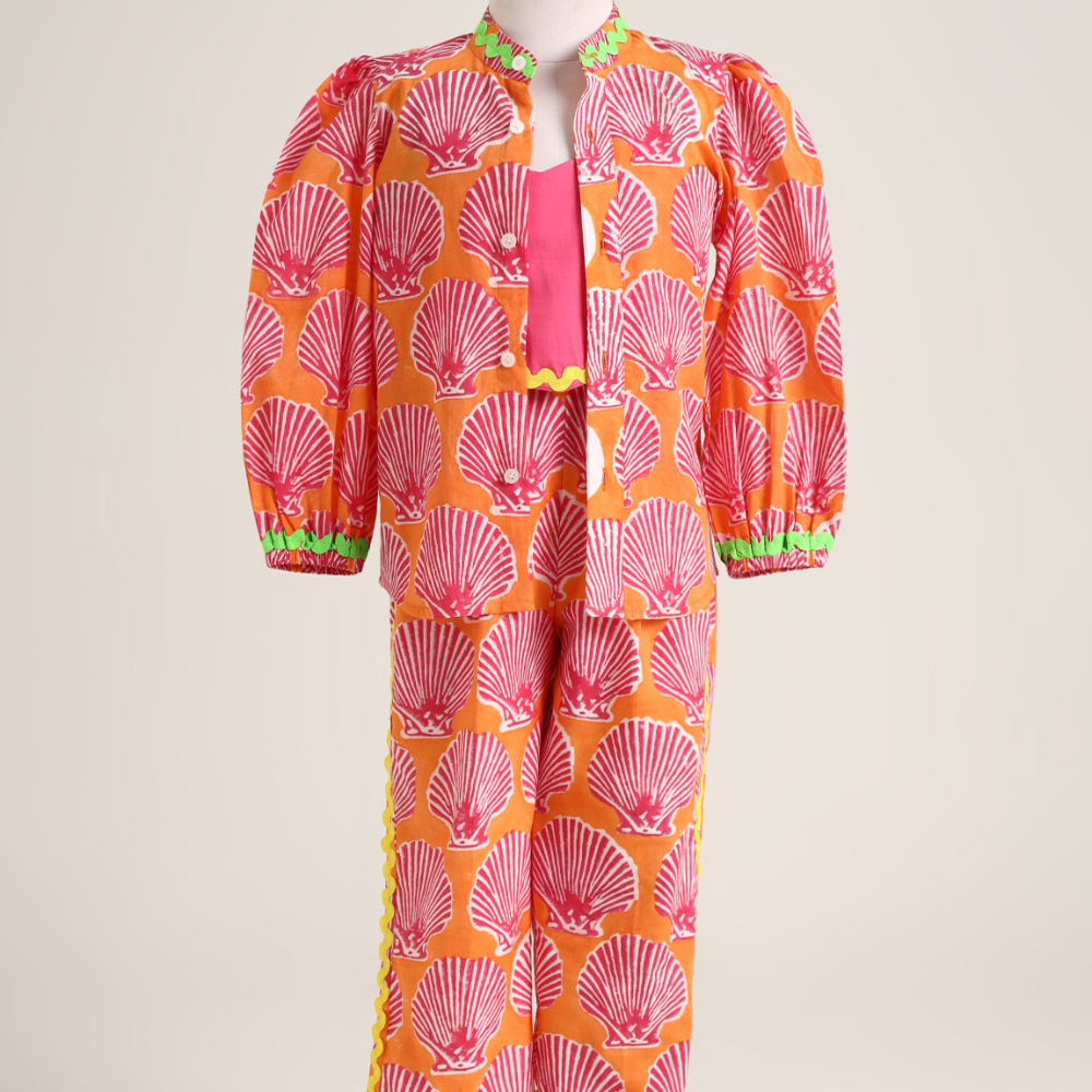 Cotton plain crop top with floral pants and Jacket/Shrug