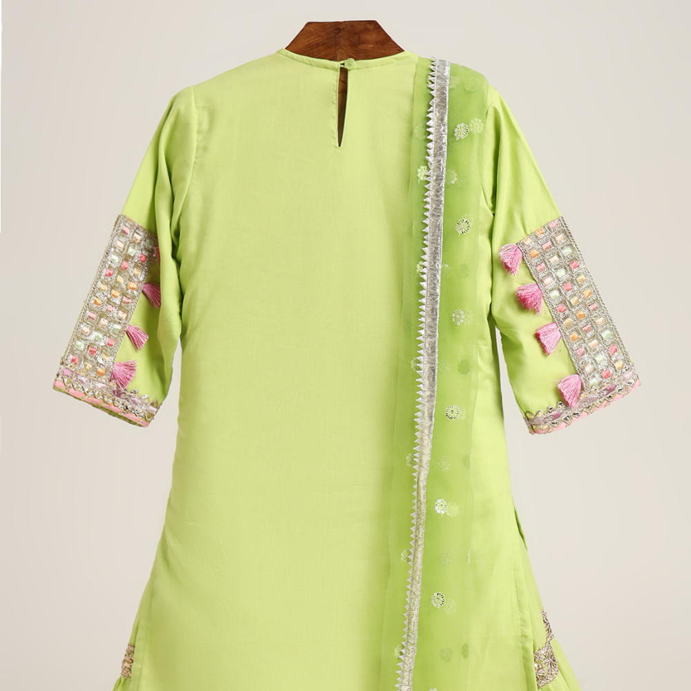 Mulmul Plain Kurta and Sharara paired with Soft Net dupatta