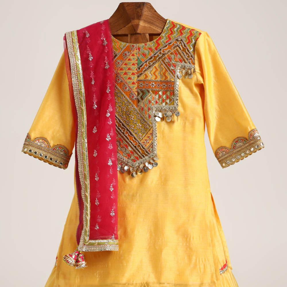 Chanderi Plain Kurta and Sharara paired with Soft Net dupatta