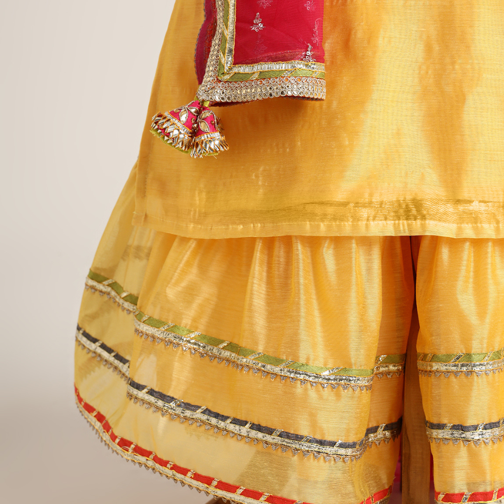 Chanderi Plain Kurta and Sharara paired with Soft Net dupatta