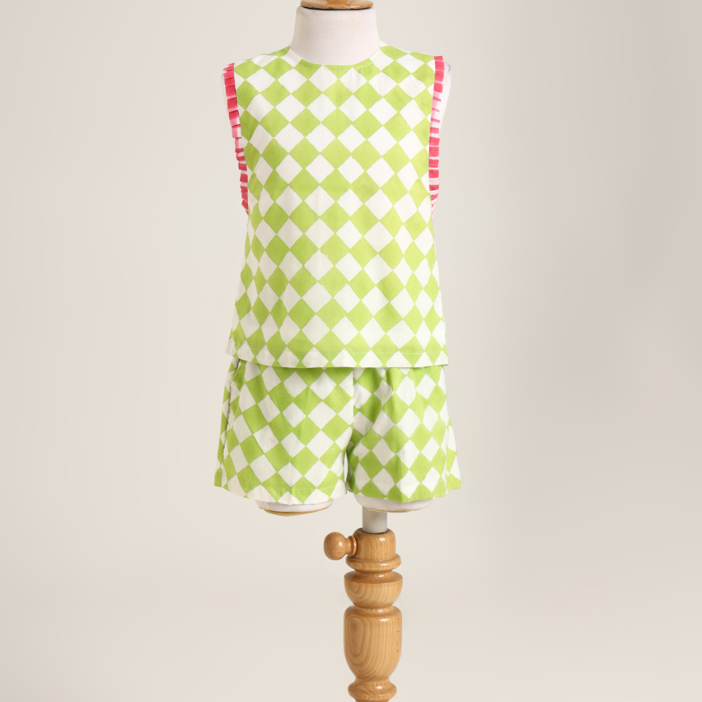 Cotton printed sleeveless checks Co-ord