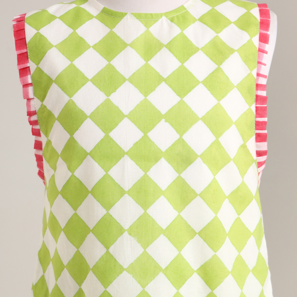 Cotton printed sleeveless checks Co-ord