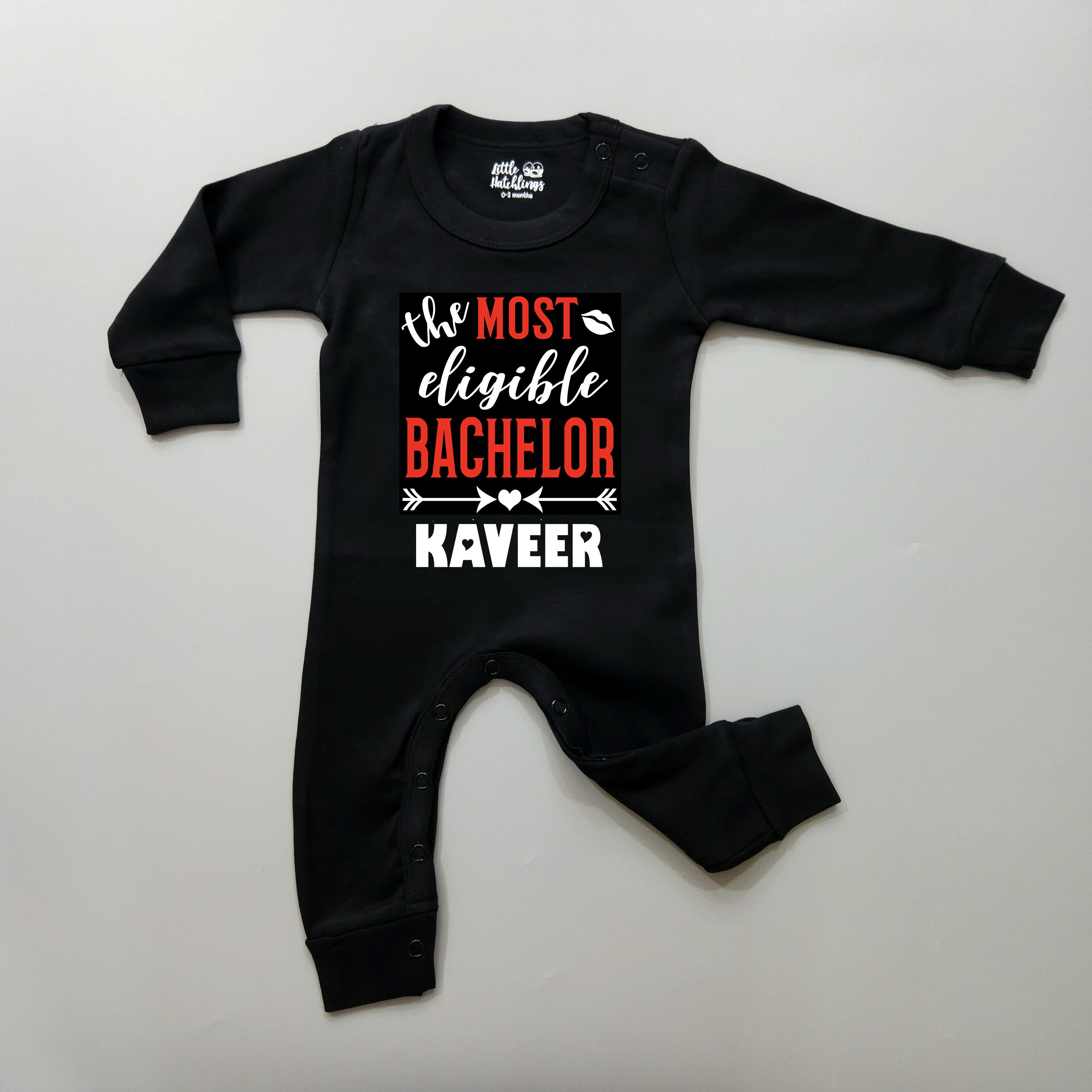 Most Eligible Bachelor Personalised Valentine Day Black Tshirt / Onesie / Romper