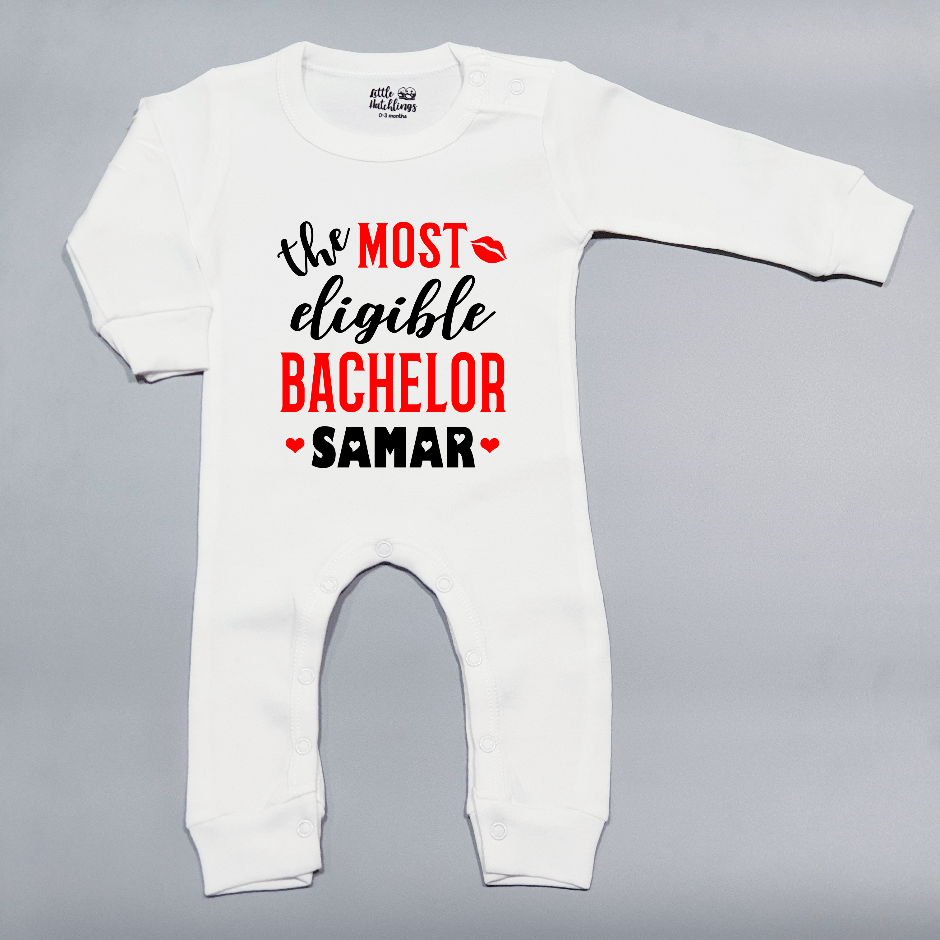 Most Eligible Bachelor Personalised Valentine Day White Tshirt / Romper / Onesie