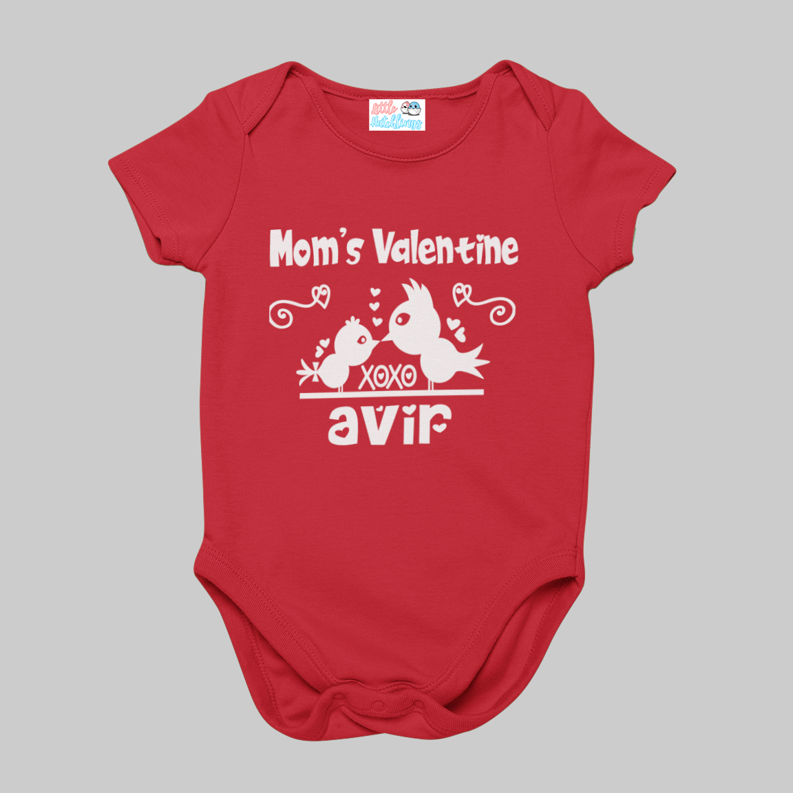 Mom's Valentine Red Personalised Onesie / Romper / Tshirt (Birds)