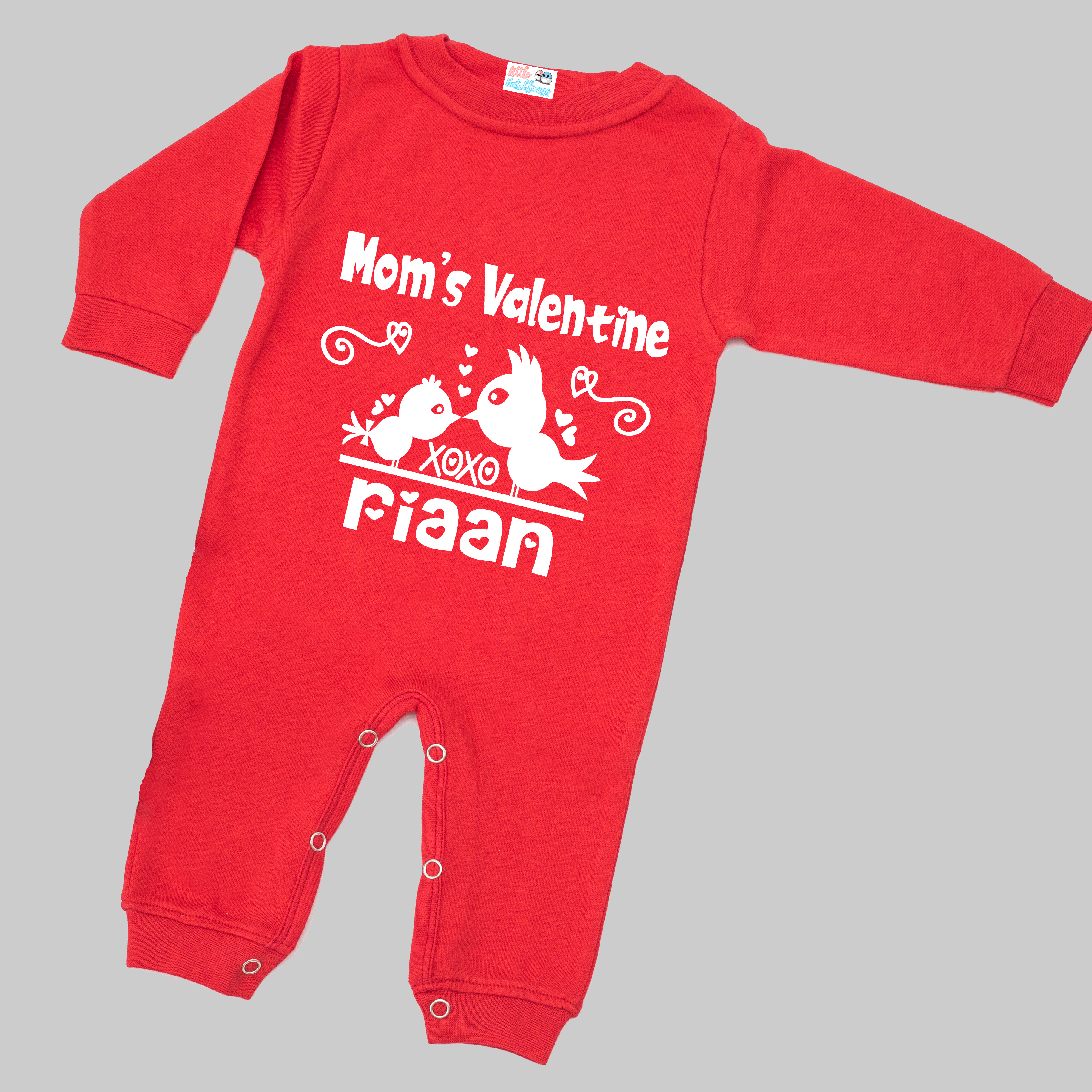 Mom's Valentine Red Personalised Onesie / Romper / Tshirt (Birds)