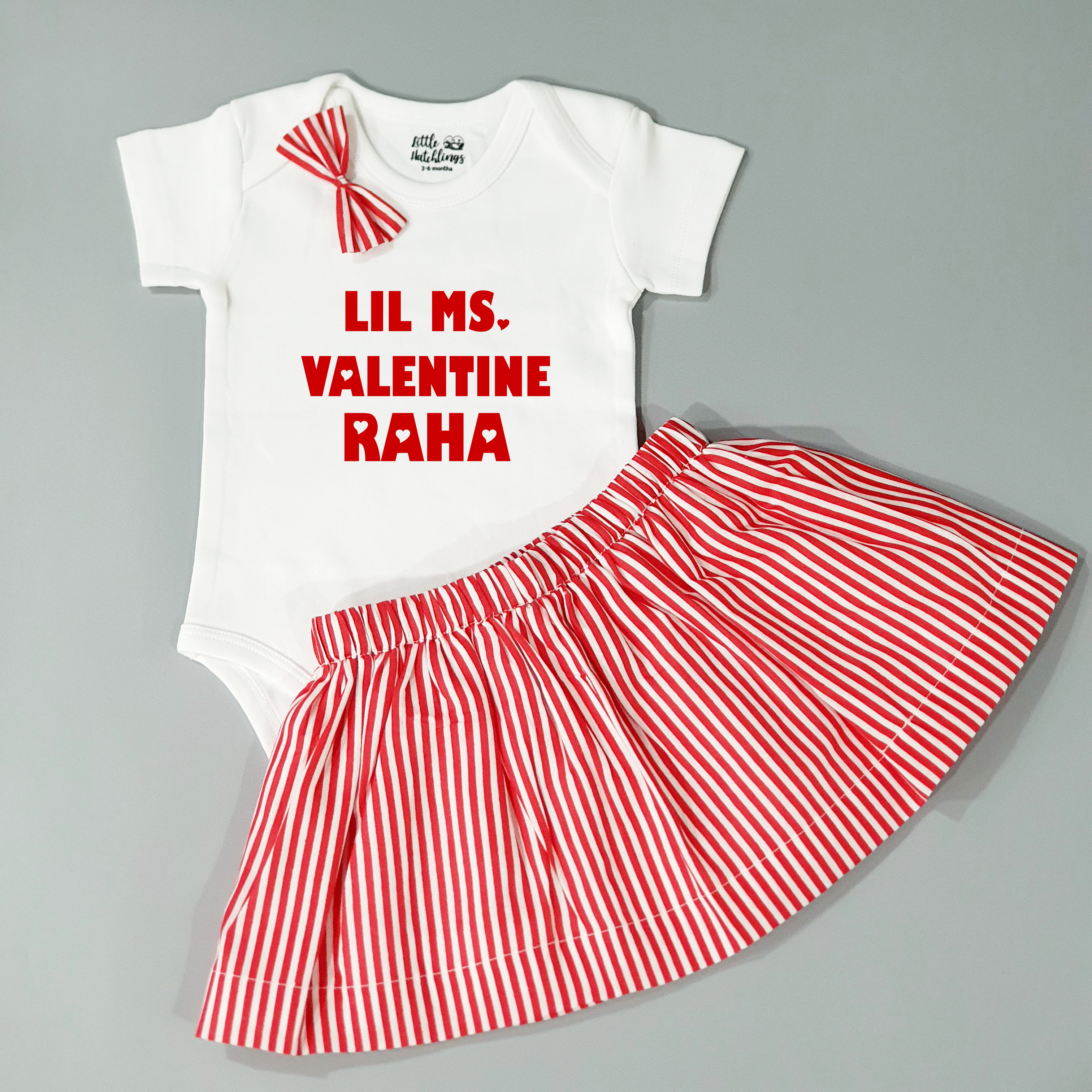 Little Ms. Valentine White Onesie & Striped Skirt Set