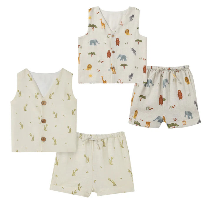 Dulaar Organic Muslin Vest & Shorts Set (Set of 2)