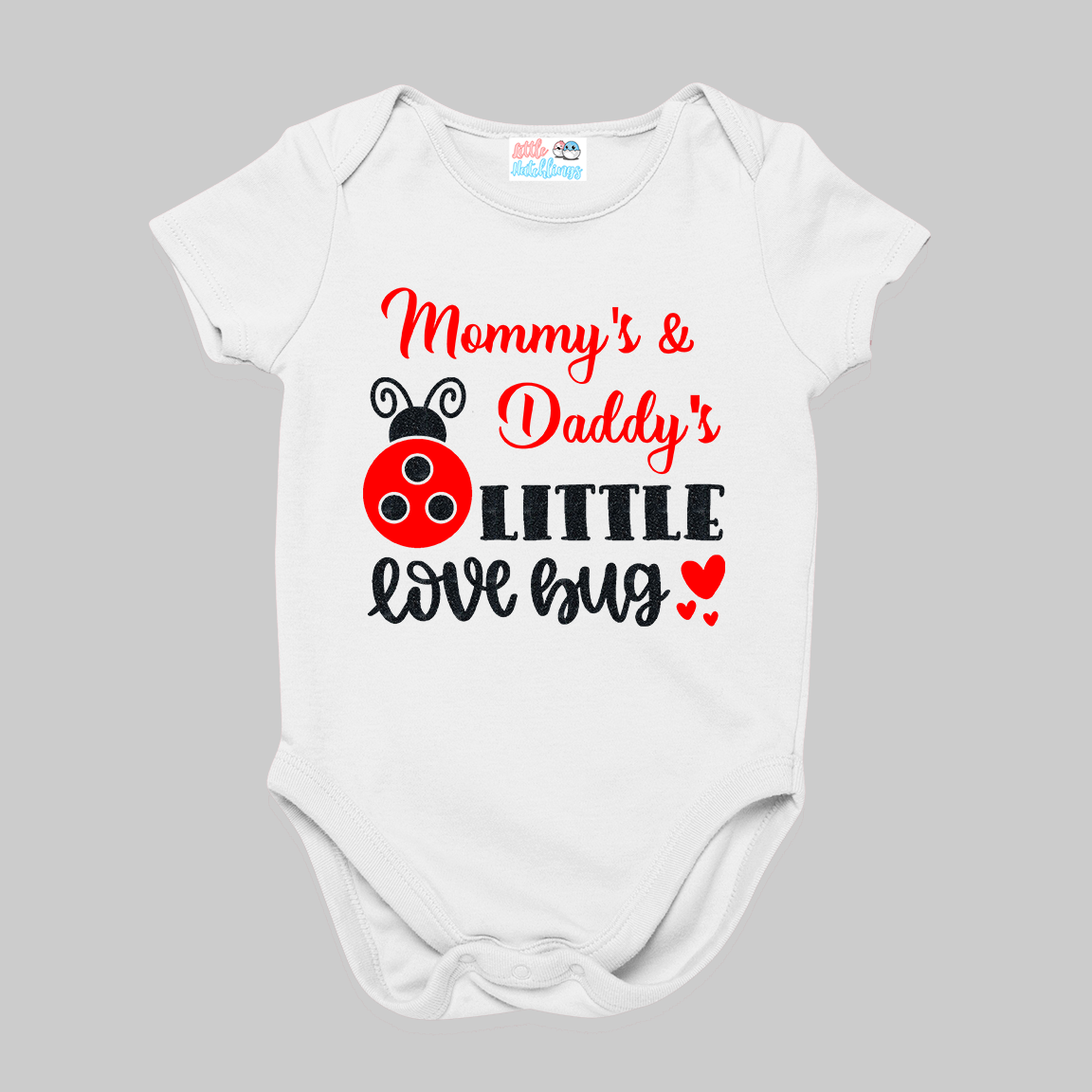 Mom Dad's Little Love Bug Valentine Day White Onesie / Romper / Tshirt