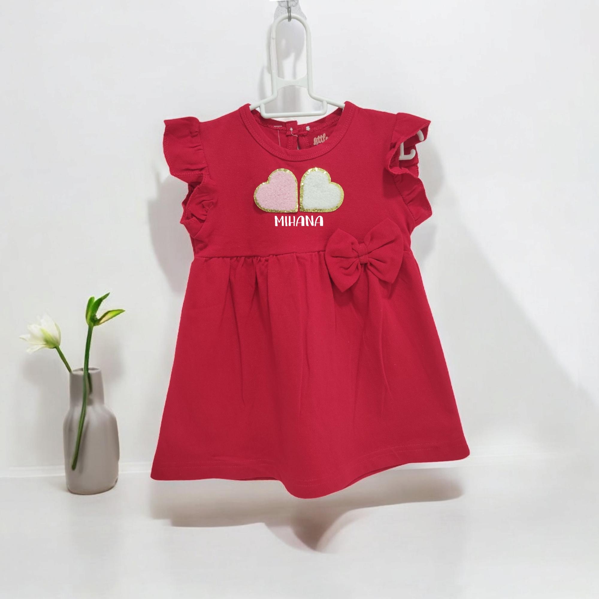 Red Frock - 2 Heart Patches & Name