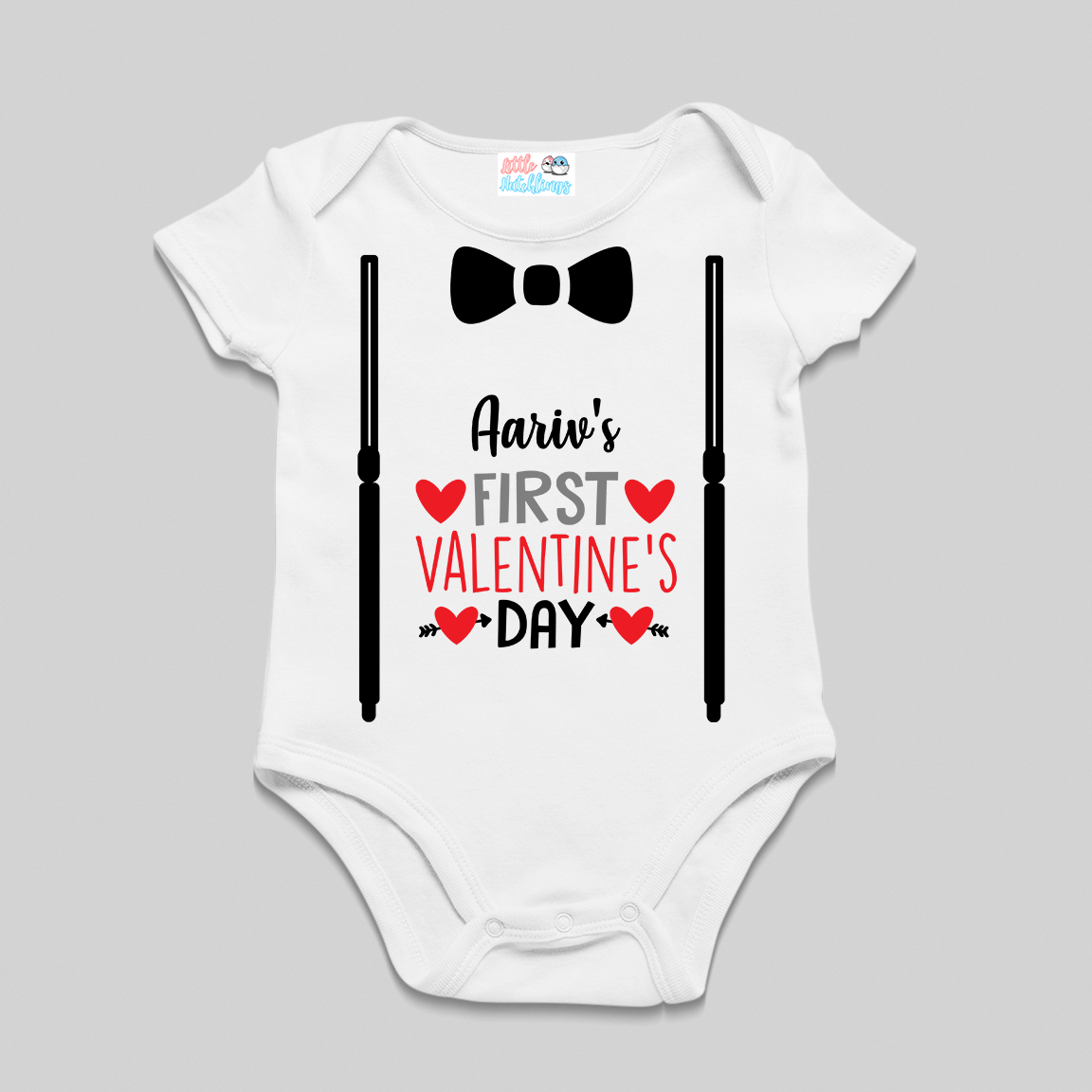 First Valentine Day Personalised Onesie - Suspenders & Bow