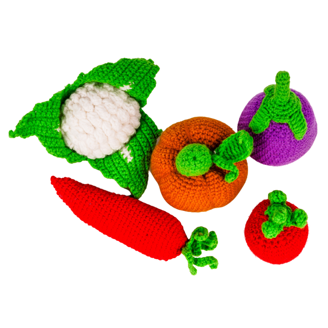 NESTA TOYS Crochet Vegetable Toys | Pretend Play Plush Toys for Kids | Stuffed Toys for Babies (5 Pcs)