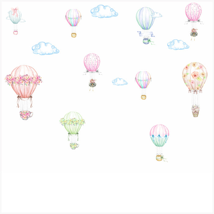 Hot Air Balloon And Flowers Wall Sticker For Kids