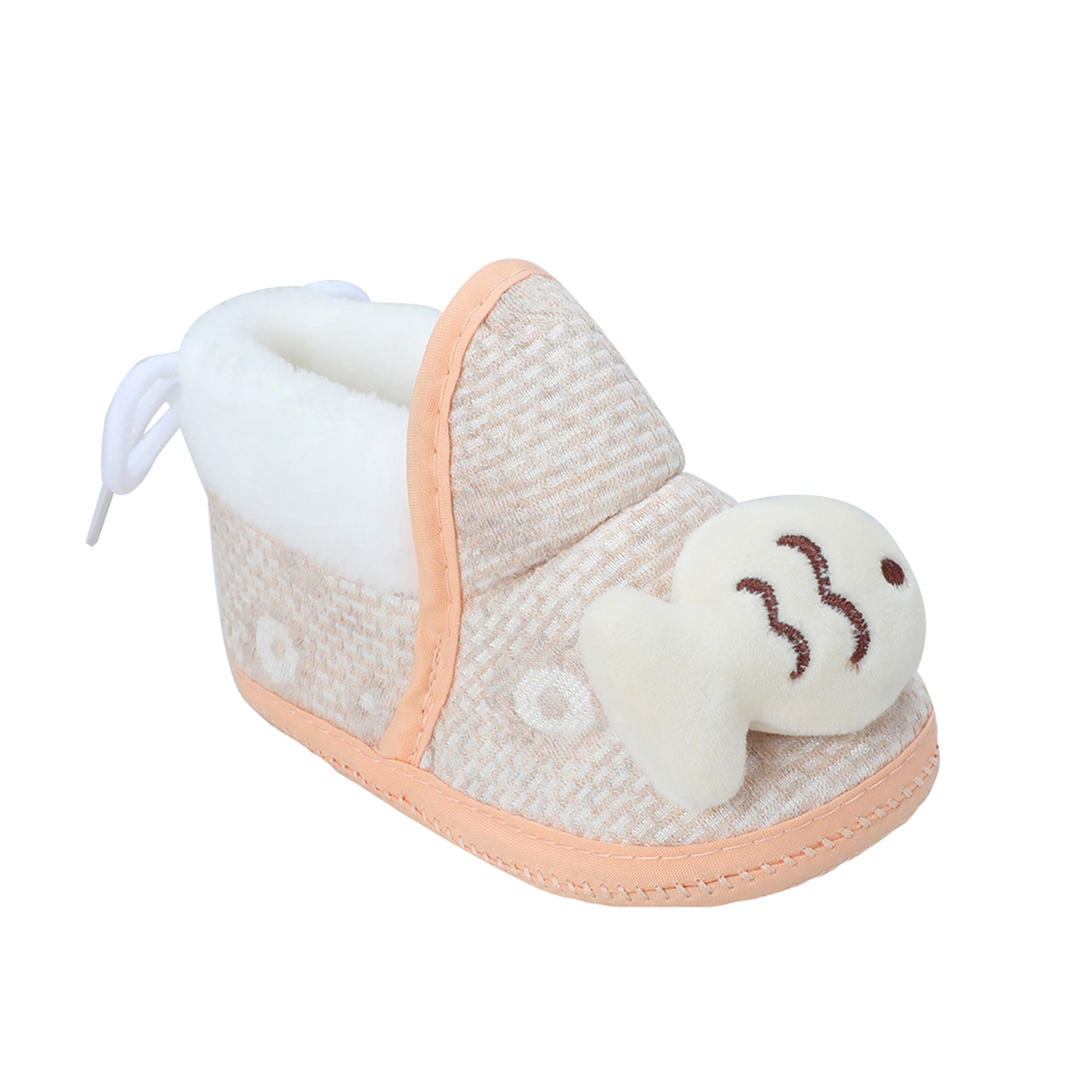 Baby Moo 3D Fish Soft Slip-On Anti-Skid Plush Warm Booties - Beige