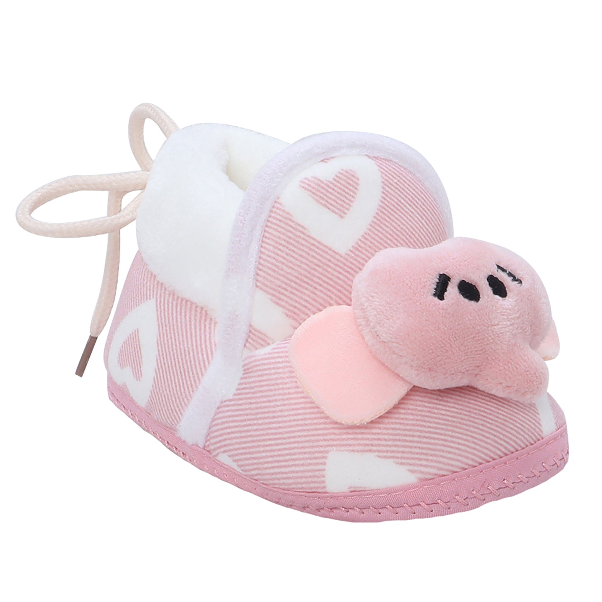 Baby Moo 3D Elephant Soft Slip-On Anti-Skid Plush Warm Booties - Pink