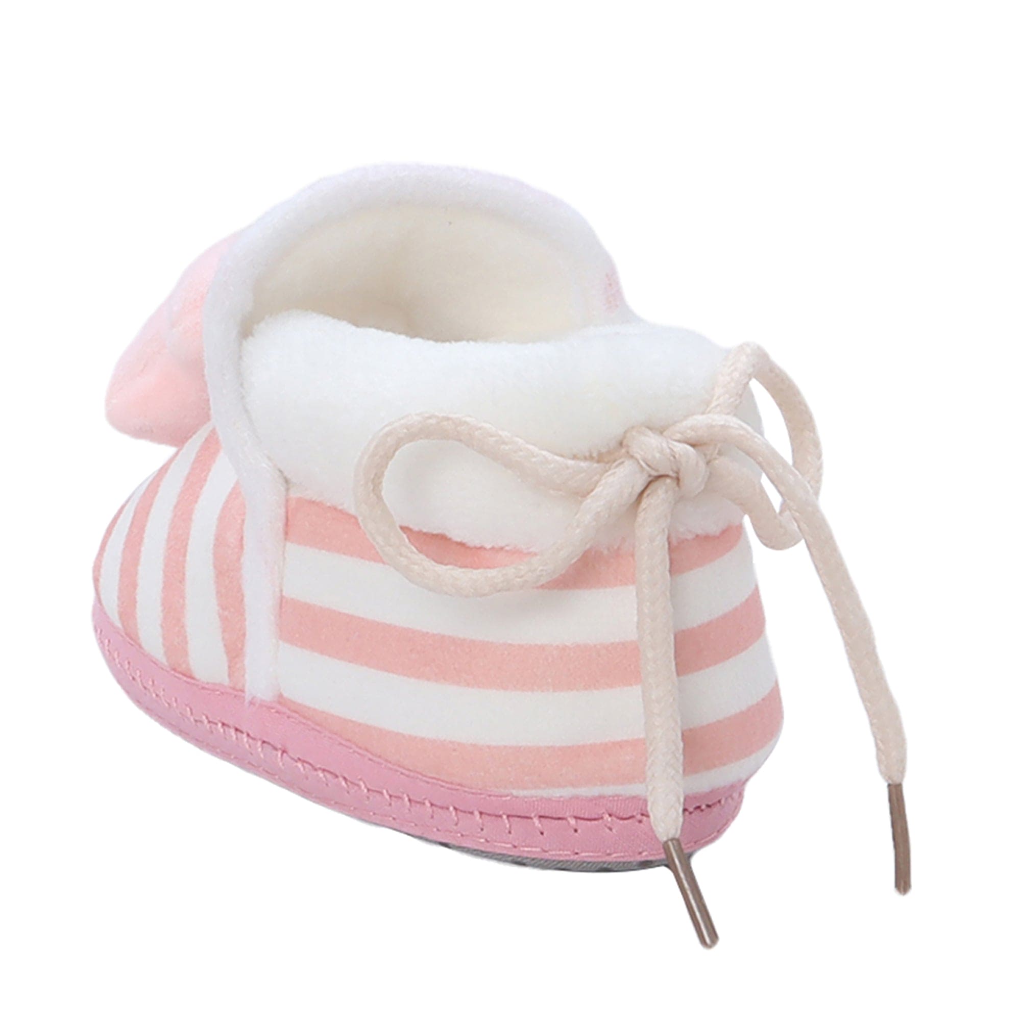 Baby Moo 3D Dino Striped Soft Slip-On Anti-Skid Plush Warm Booties - Peach