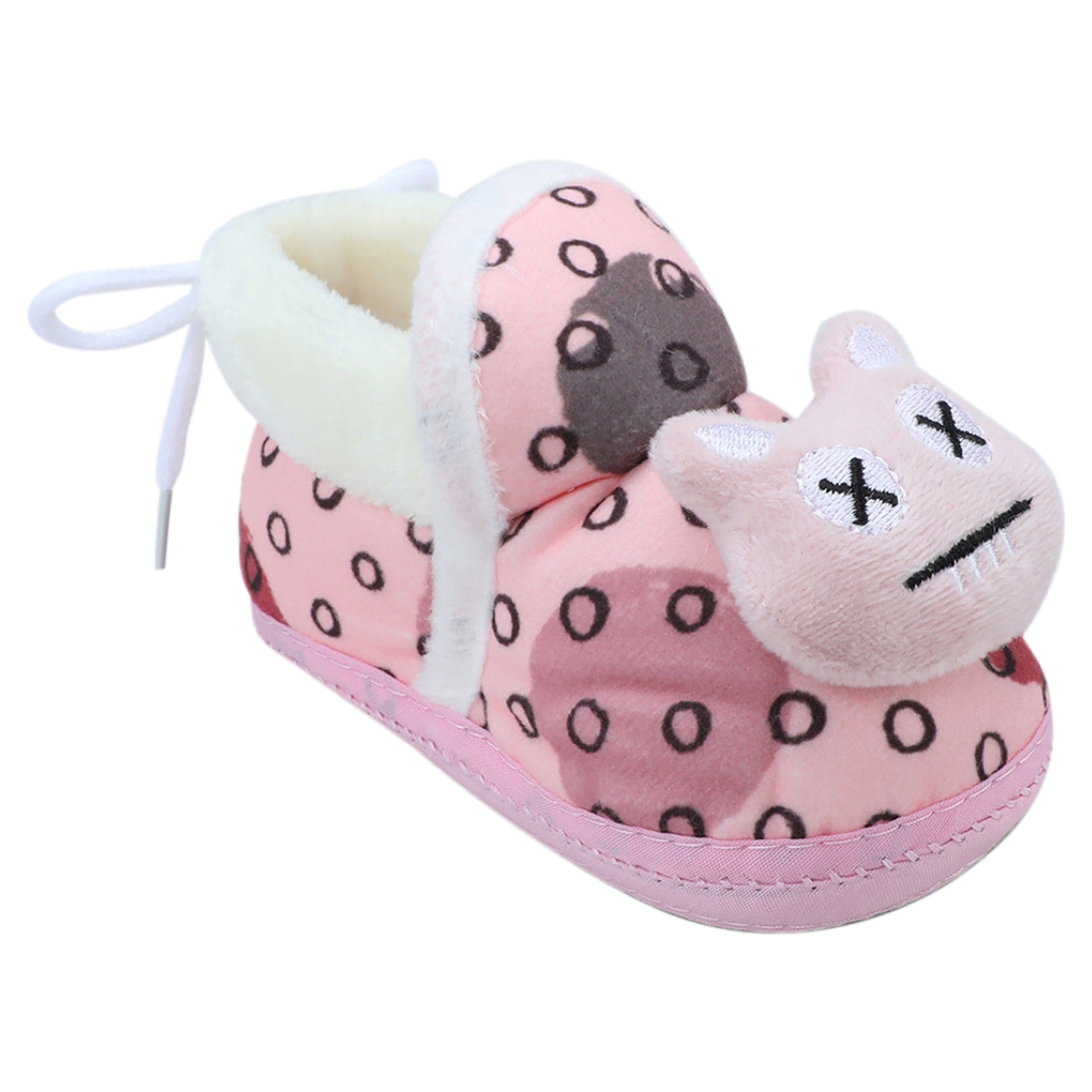 Baby Moo 3D Dizzy Cat Soft Slip-On Anti-Skid Plush Warm Booties - Peach