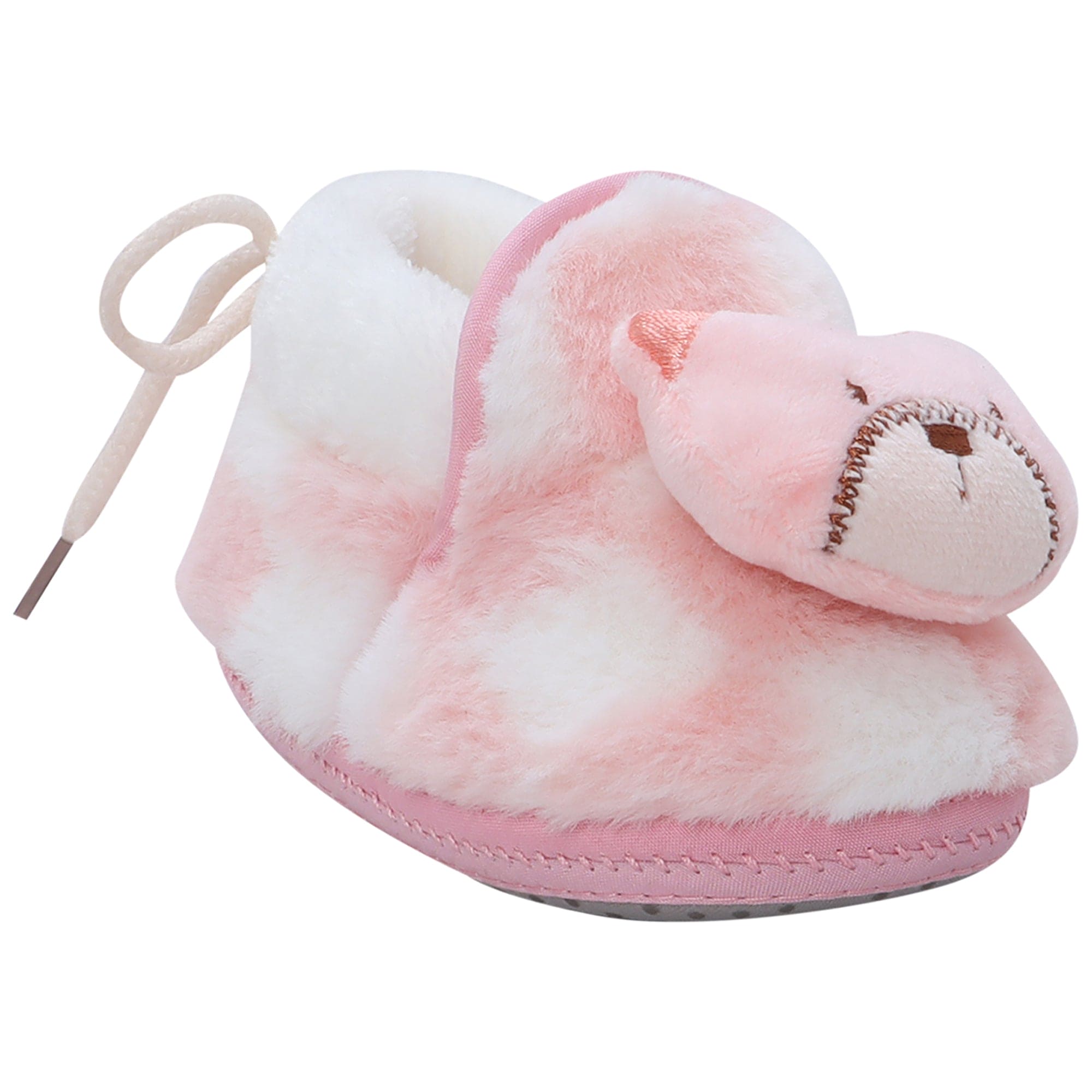 Baby Moo 3D Dear Bear Soft Slip-On Anti-Skid Plush Warm Booties - Pink