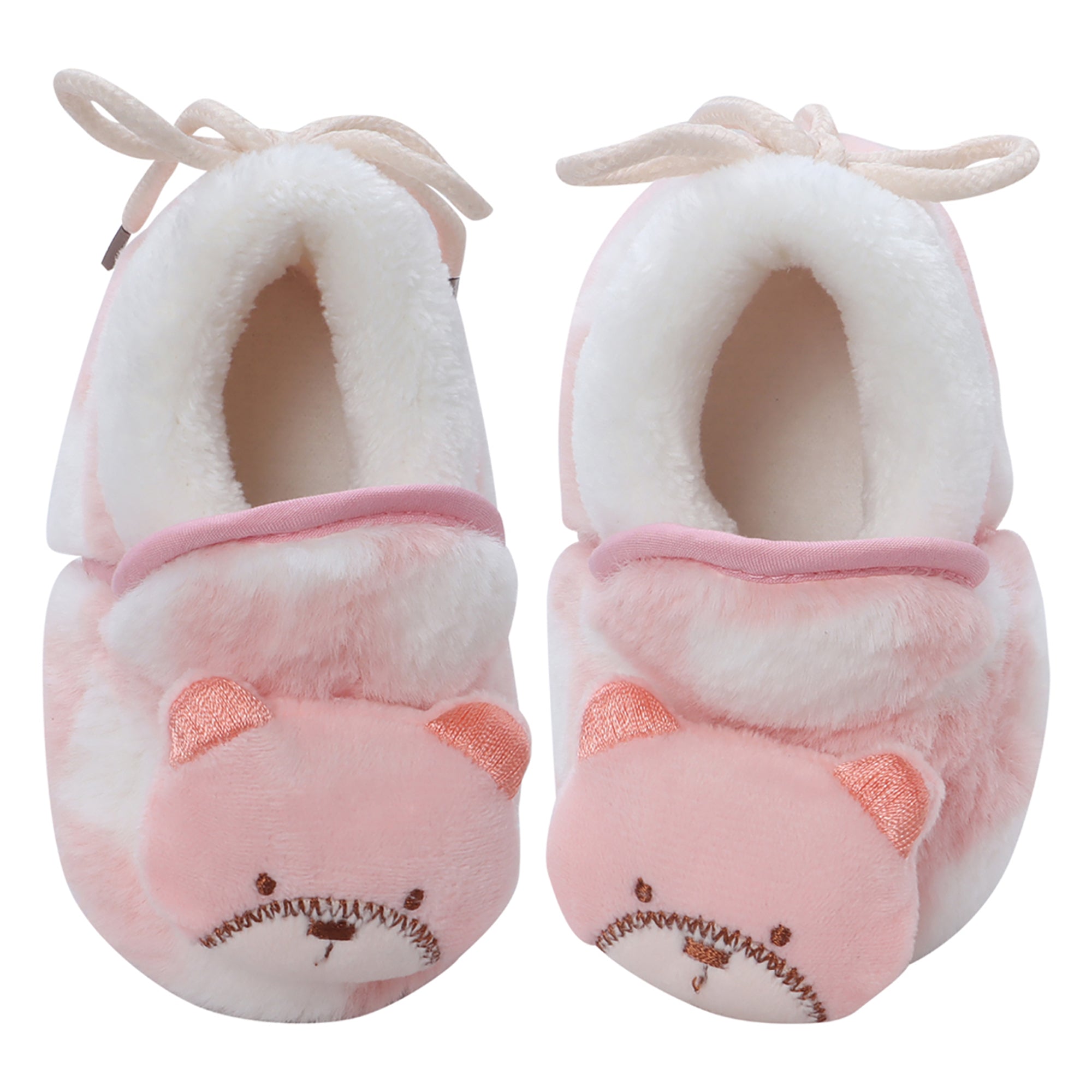 Baby Moo 3D Dear Bear Soft Slip-On Anti-Skid Plush Warm Booties - Pink