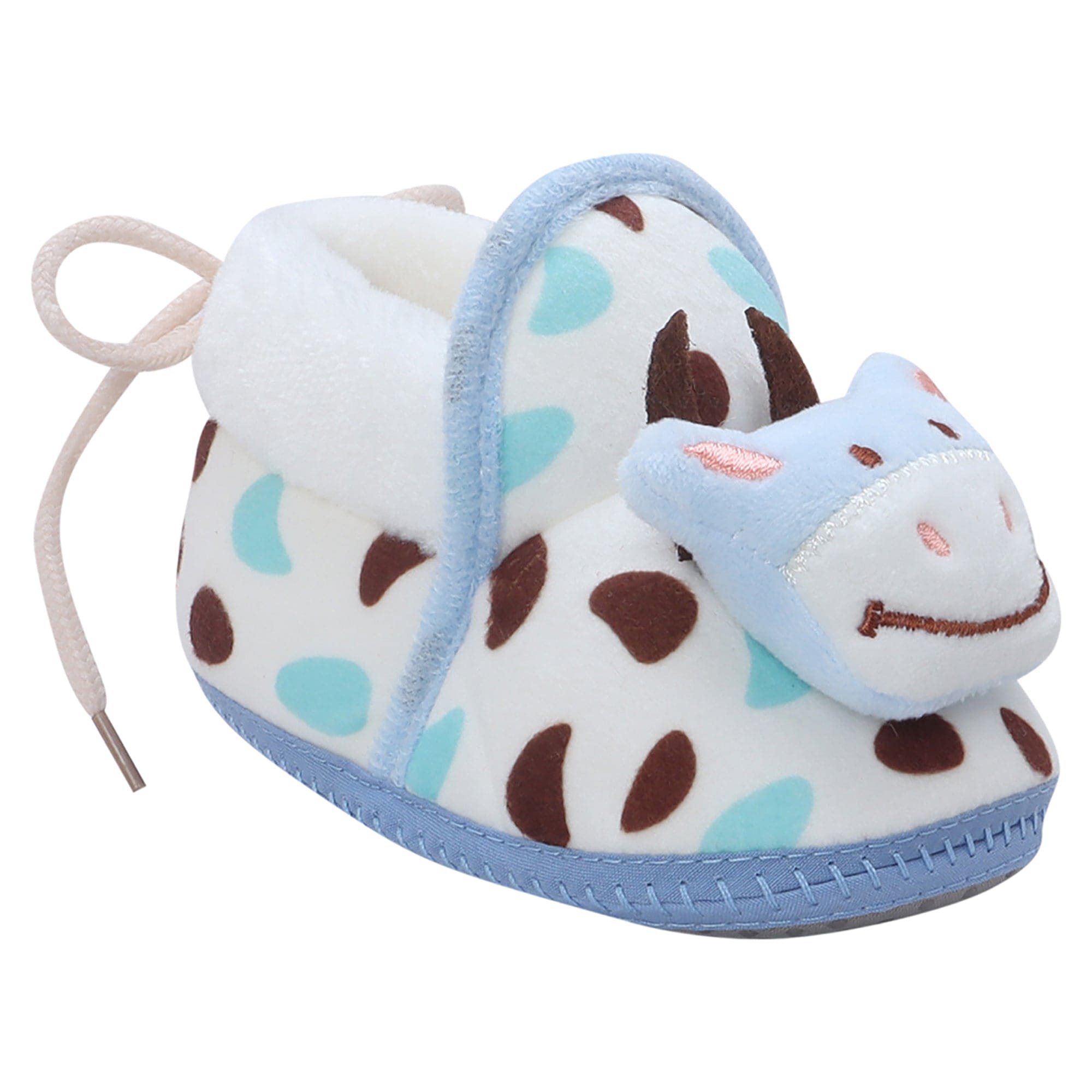 Baby Moo 3D Cow Abstract Spots Soft Slip-On Anti-Skid Plush Warm Booties - Blue