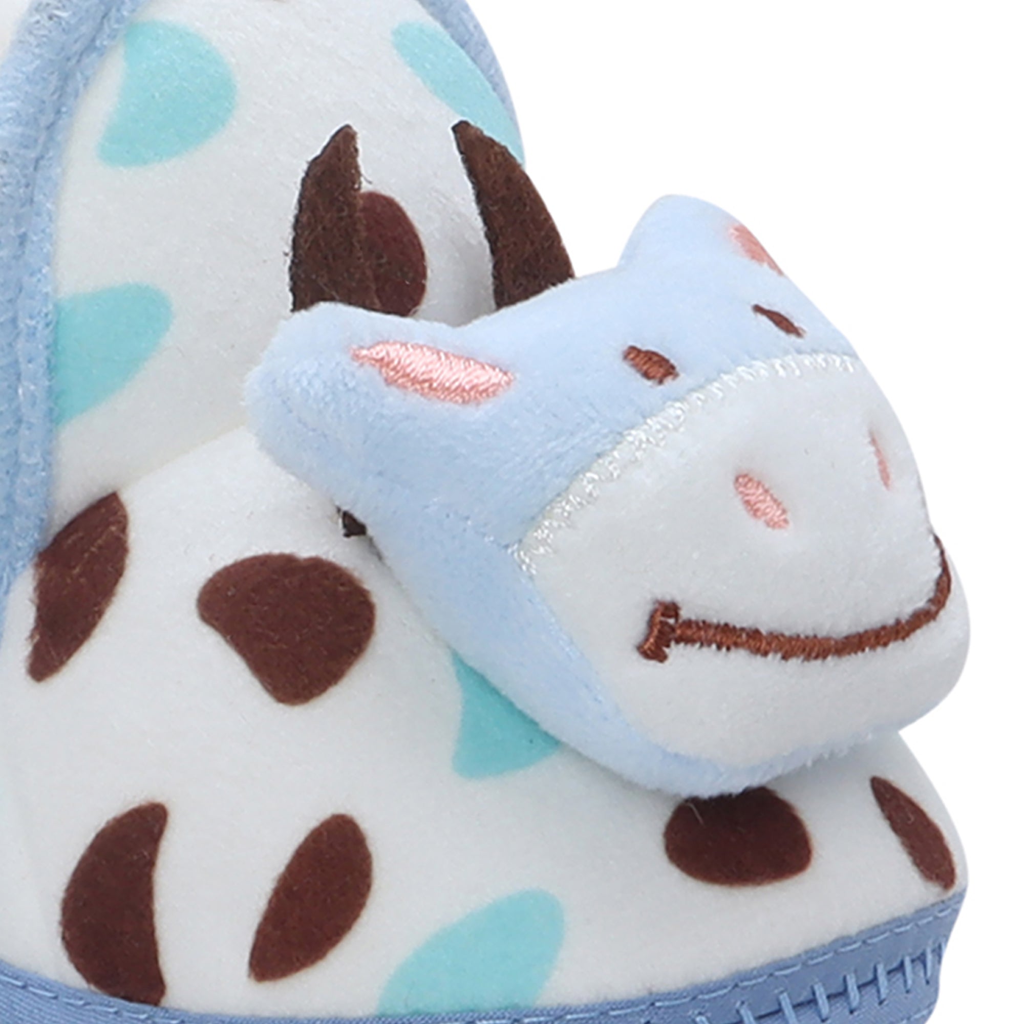 Baby Moo 3D Cow Abstract Spots Soft Slip-On Anti-Skid Plush Warm Booties - Blue