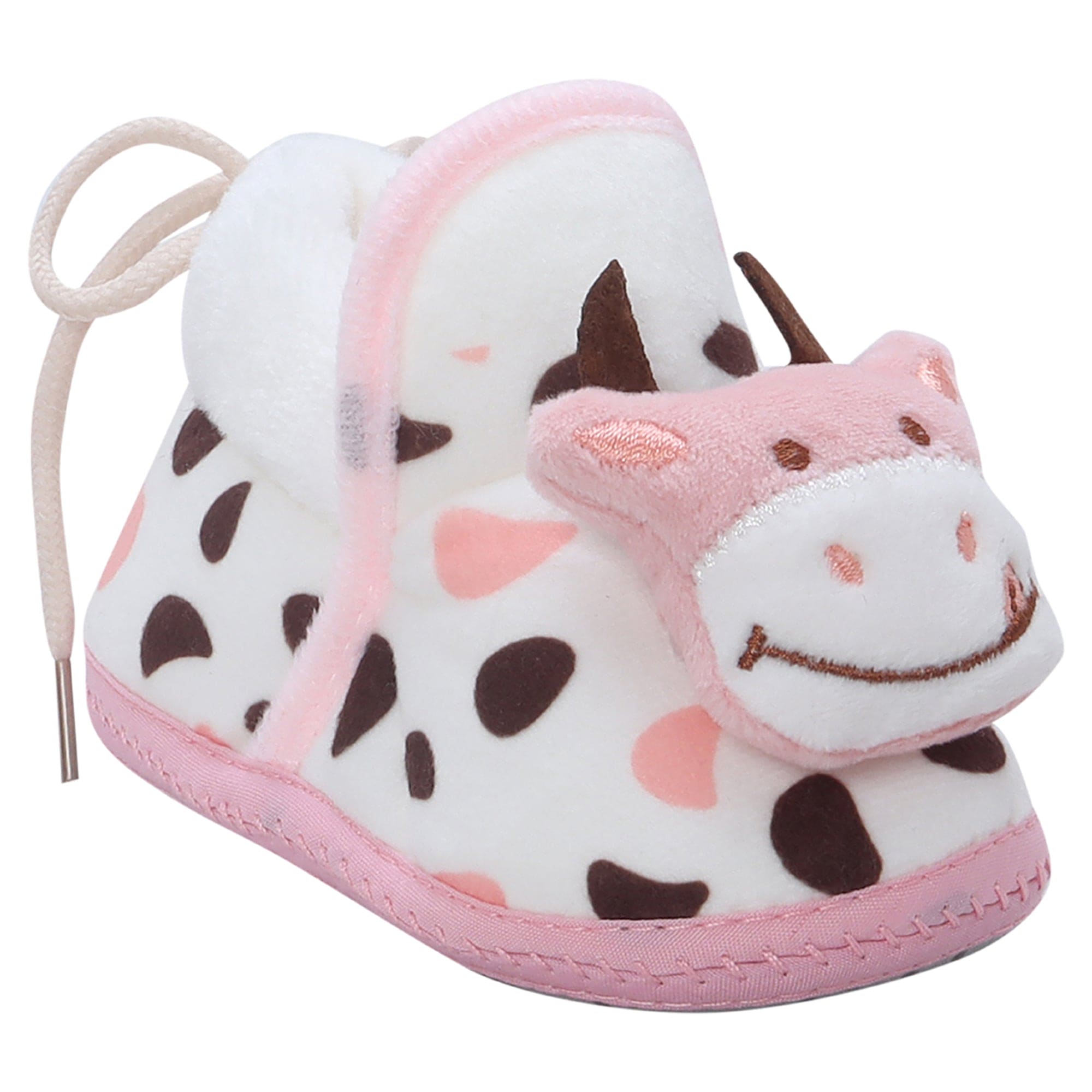 Baby Moo 3D Cow Abstract Spots Soft Slip-On Anti-Skid Plush Warm Booties - Pink