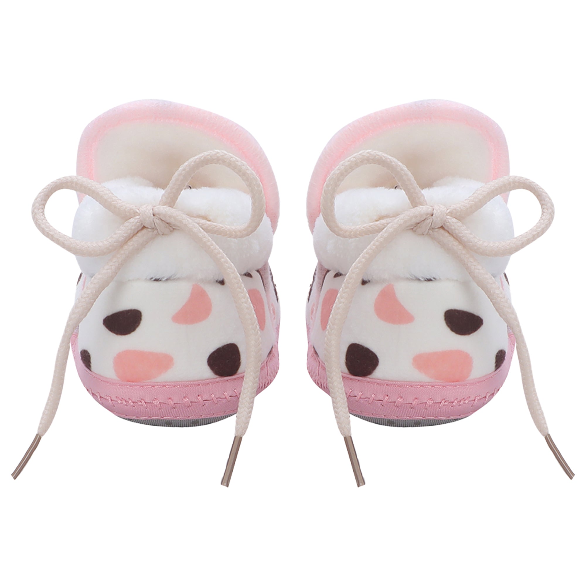 Baby Moo 3D Cow Abstract Spots Soft Slip-On Anti-Skid Plush Warm Booties - Pink