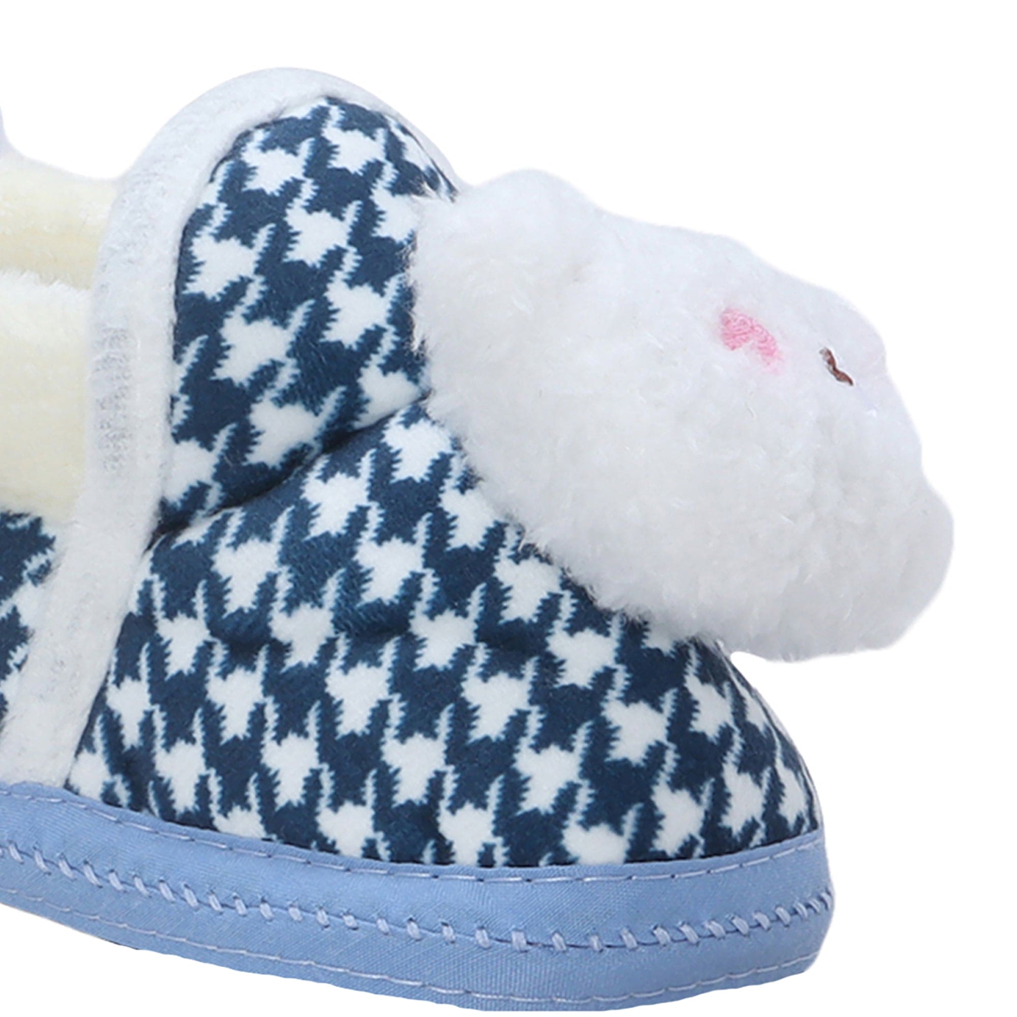 Baby Moo 3D Poodle Dog Houndstooth Soft Slip-On Anti-Skid Plush Warm Booties - Blue