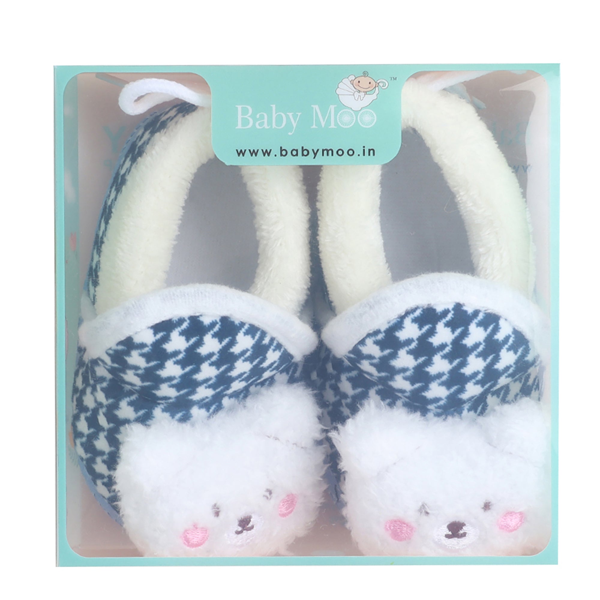 Baby Moo 3D Poodle Dog Houndstooth Soft Slip-On Anti-Skid Plush Warm Booties - Blue