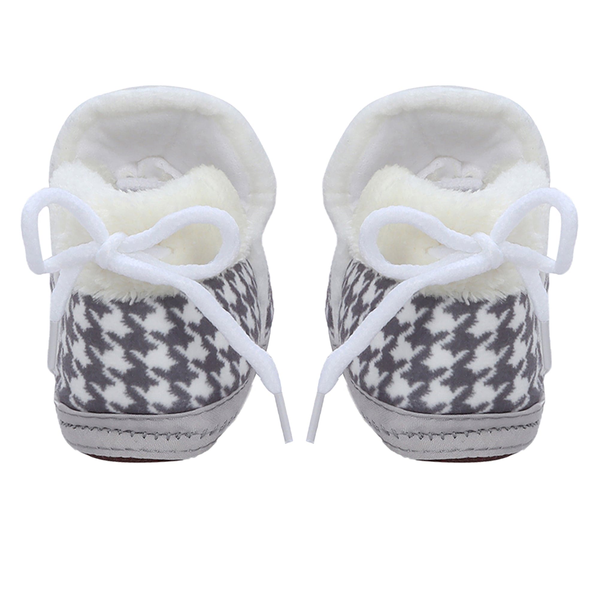 Baby Moo 3D Poodle Dog Houndstooth Soft Slip-On Anti-Skid Plush Warm Booties - Grey