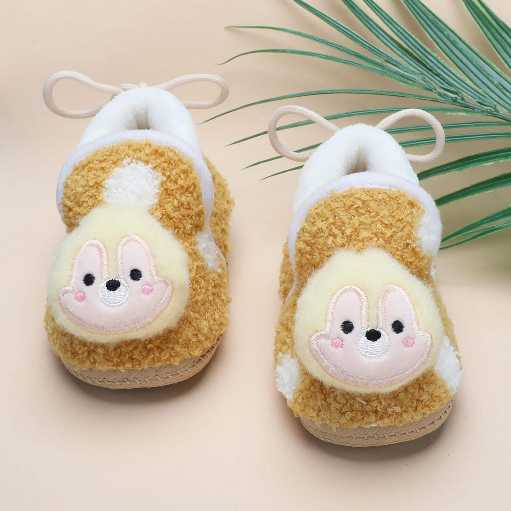 Baby Moo 3D Squirrel Soft Slip-On Anti-Skid Plush Warm Booties - Yellow