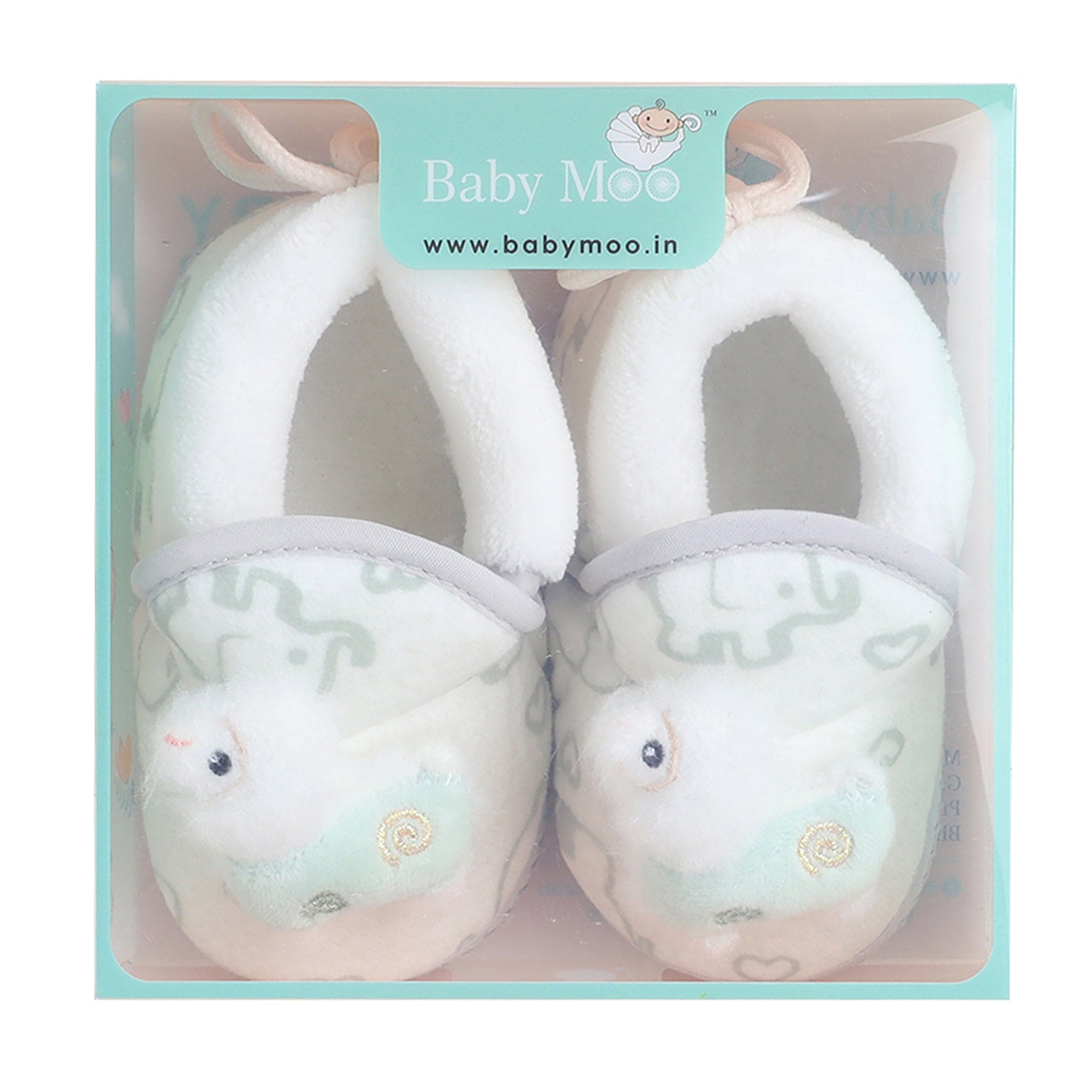 Baby Moo 3D Llama Elephant Prints Soft Slip-On Anti-Skid Plush Warm Booties - Green