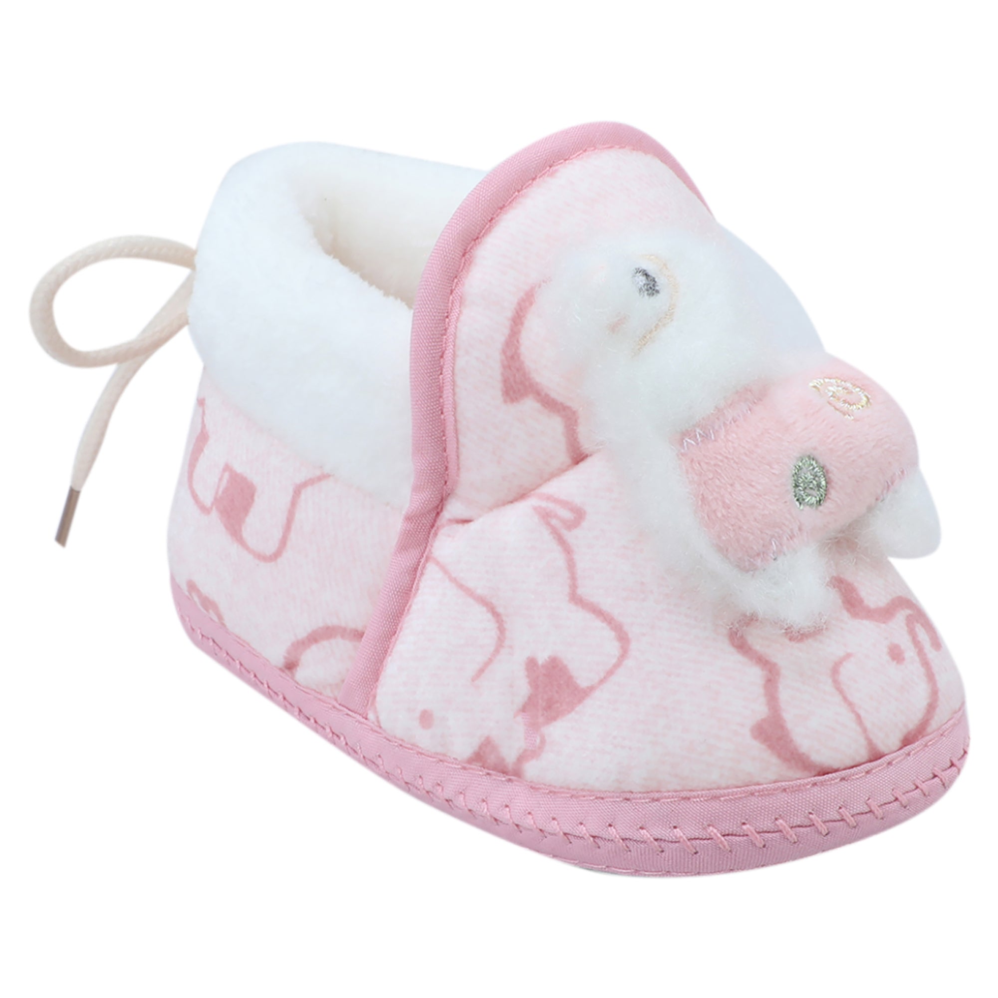 Baby Moo 3D Llama Elephant Prints Soft Slip-On Anti-Skid Plush Warm Booties - Pink